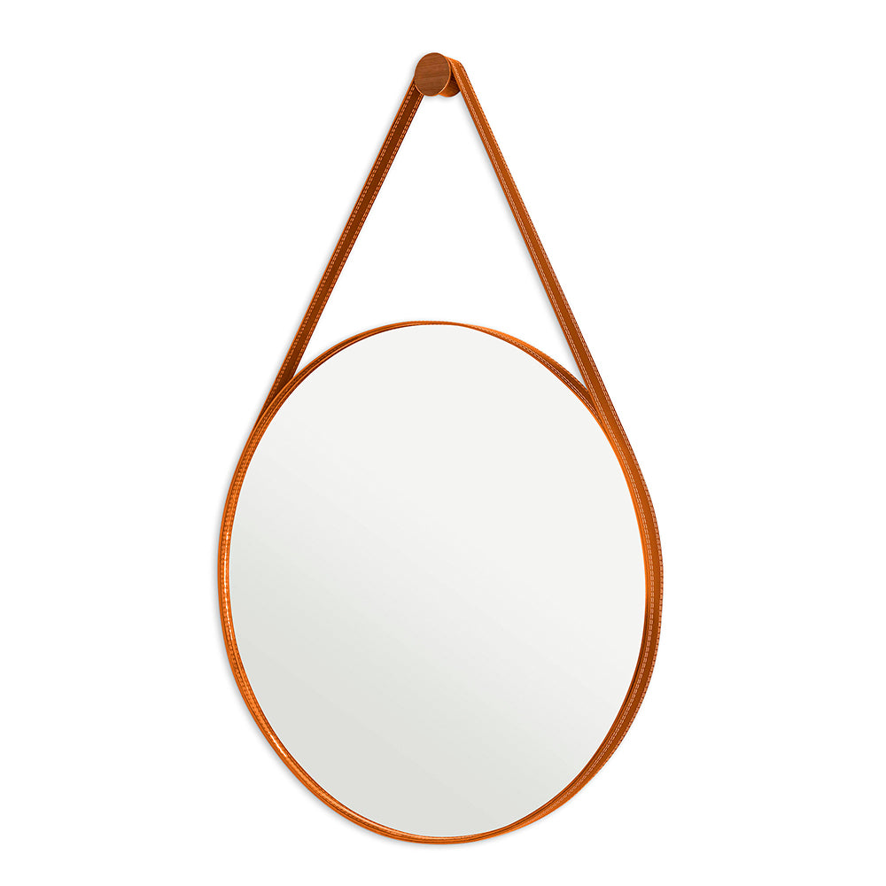 Espelho Adnet 60 cm Redondo Decorativo Para Sala Hall Banheiro Moldura em Couro Legítimo