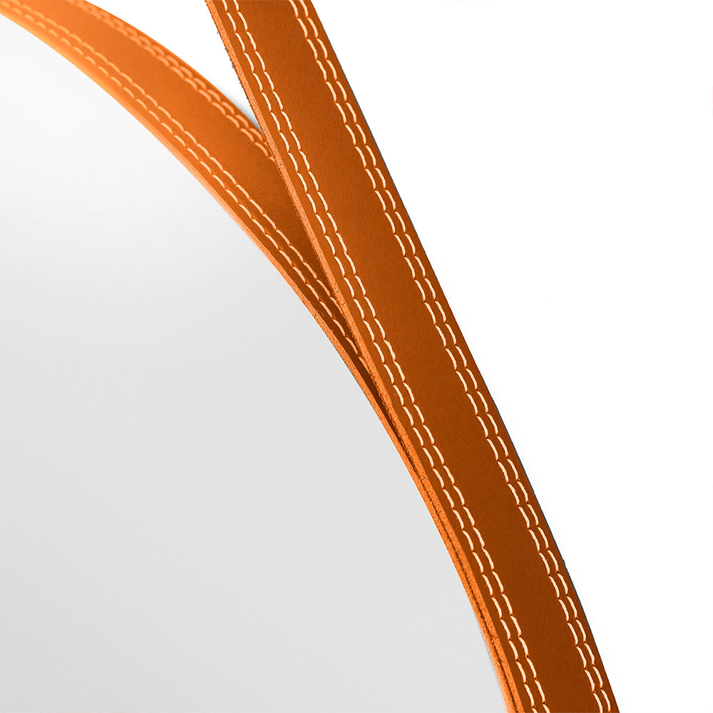 Espelho Adnet 60 cm Redondo Decorativo Para Sala Hall Banheiro Moldura em Couro Legítimo