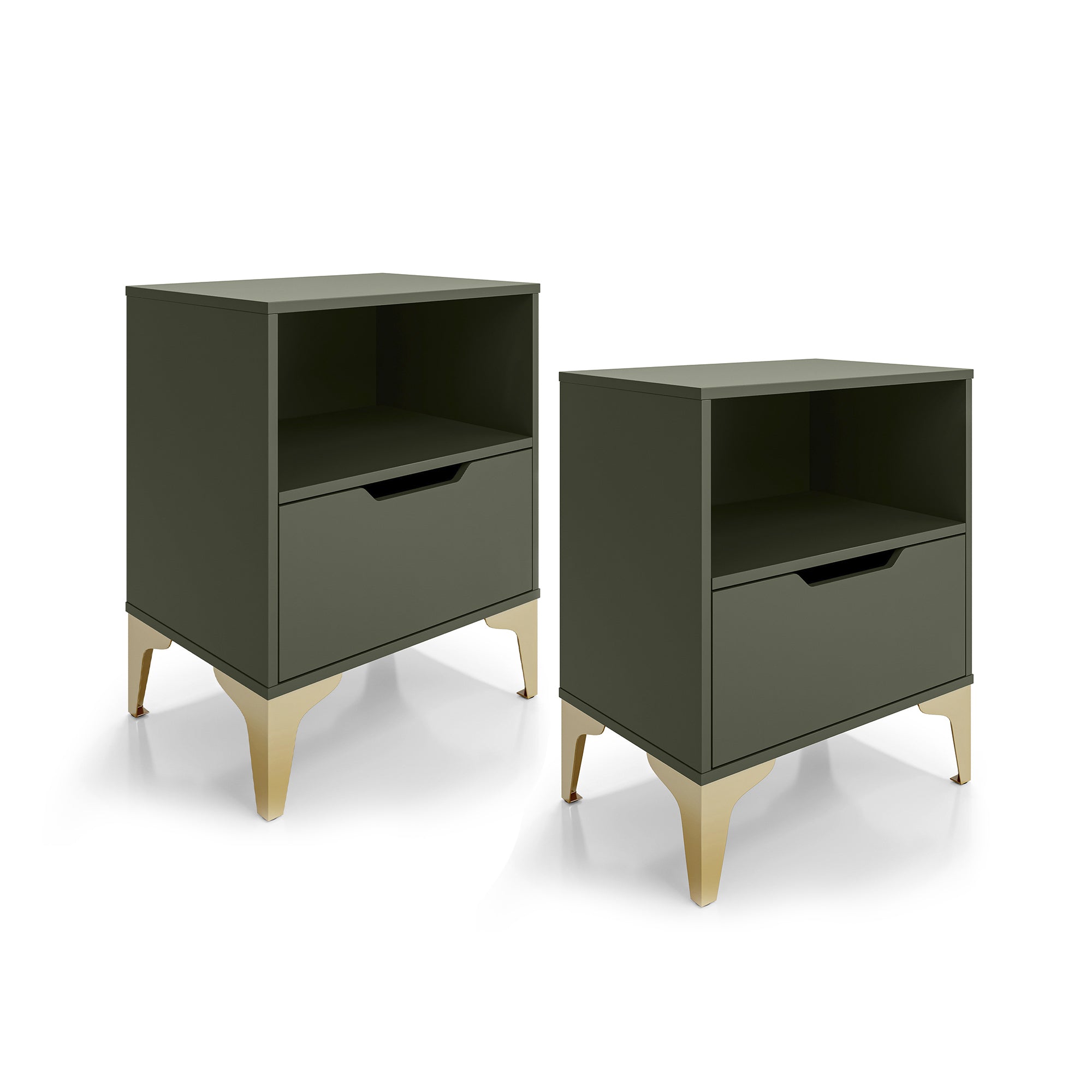 Kit 02 Mesa de Cabeceira Vegas com 1 Gaveta e Nicho Pés em Aço Design Moderno - LH Móveis