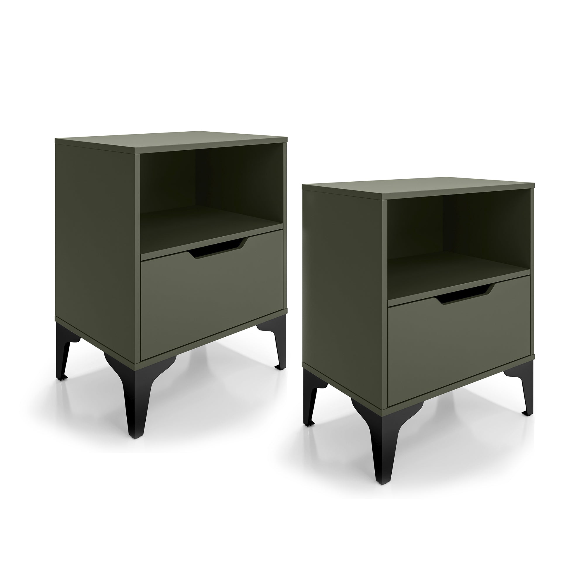 Kit 02 Mesa de Cabeceira Vegas com 1 Gaveta e Nicho Pés em Aço Design Moderno - LH Móveis