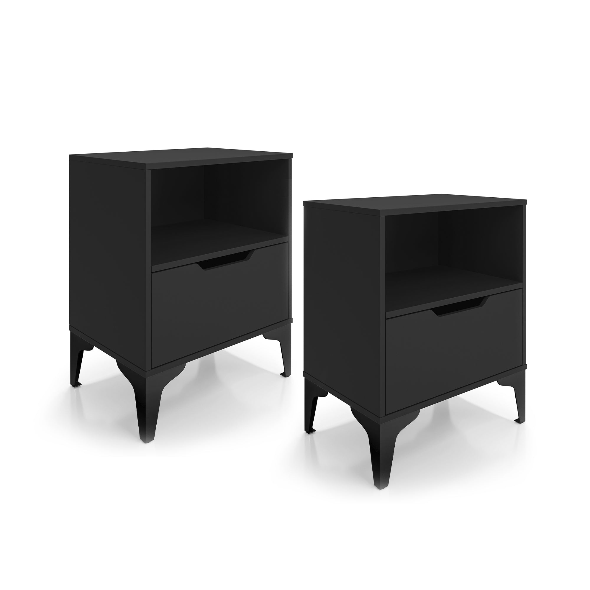 Kit 02 Mesa de Cabeceira Vegas com 1 Gaveta e Nicho Pés em Aço Design Moderno - LH Móveis