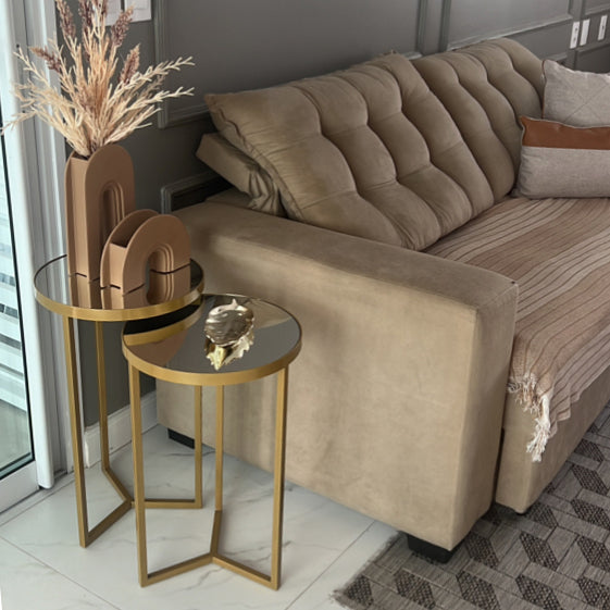 Conjunto Mesa Lateral Steel Glass Base de Aço Tampo com Espelho Estilo Industrial - LH Móveis