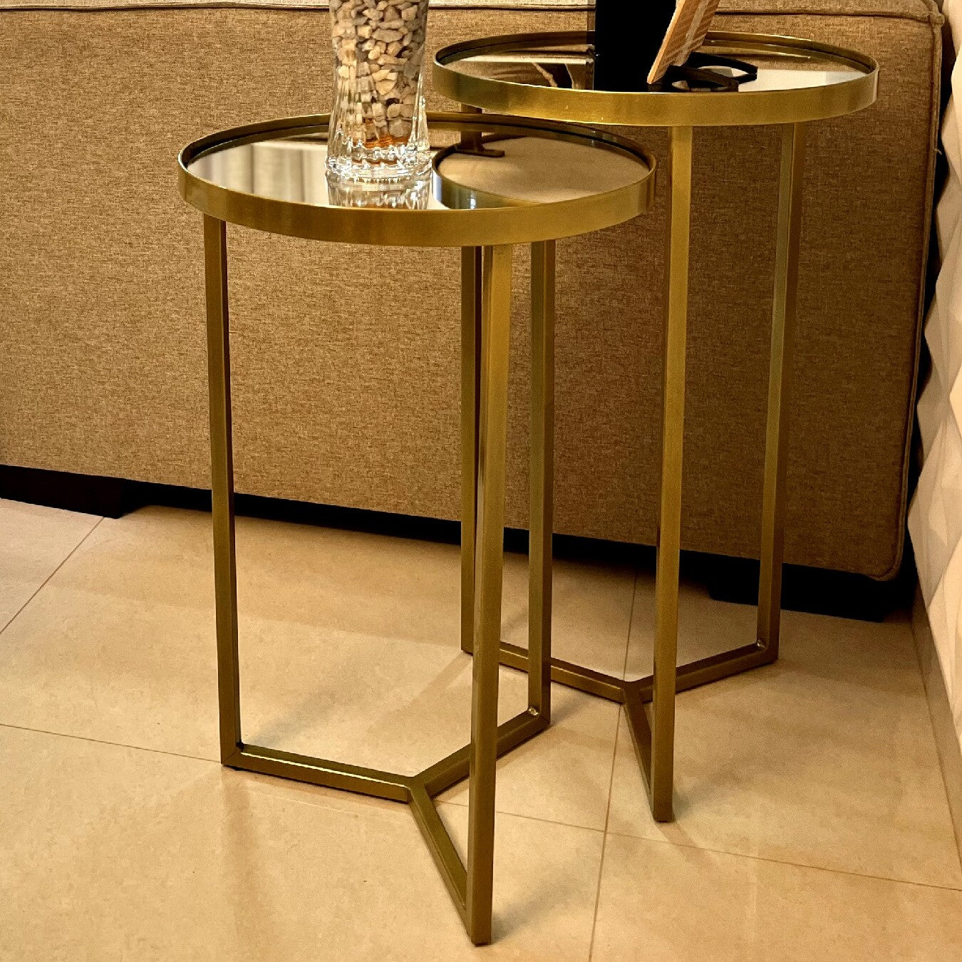 Conjunto Mesa Lateral Steel Glass Base de Aço Tampo com Espelho Estilo Industrial - LH Móveis