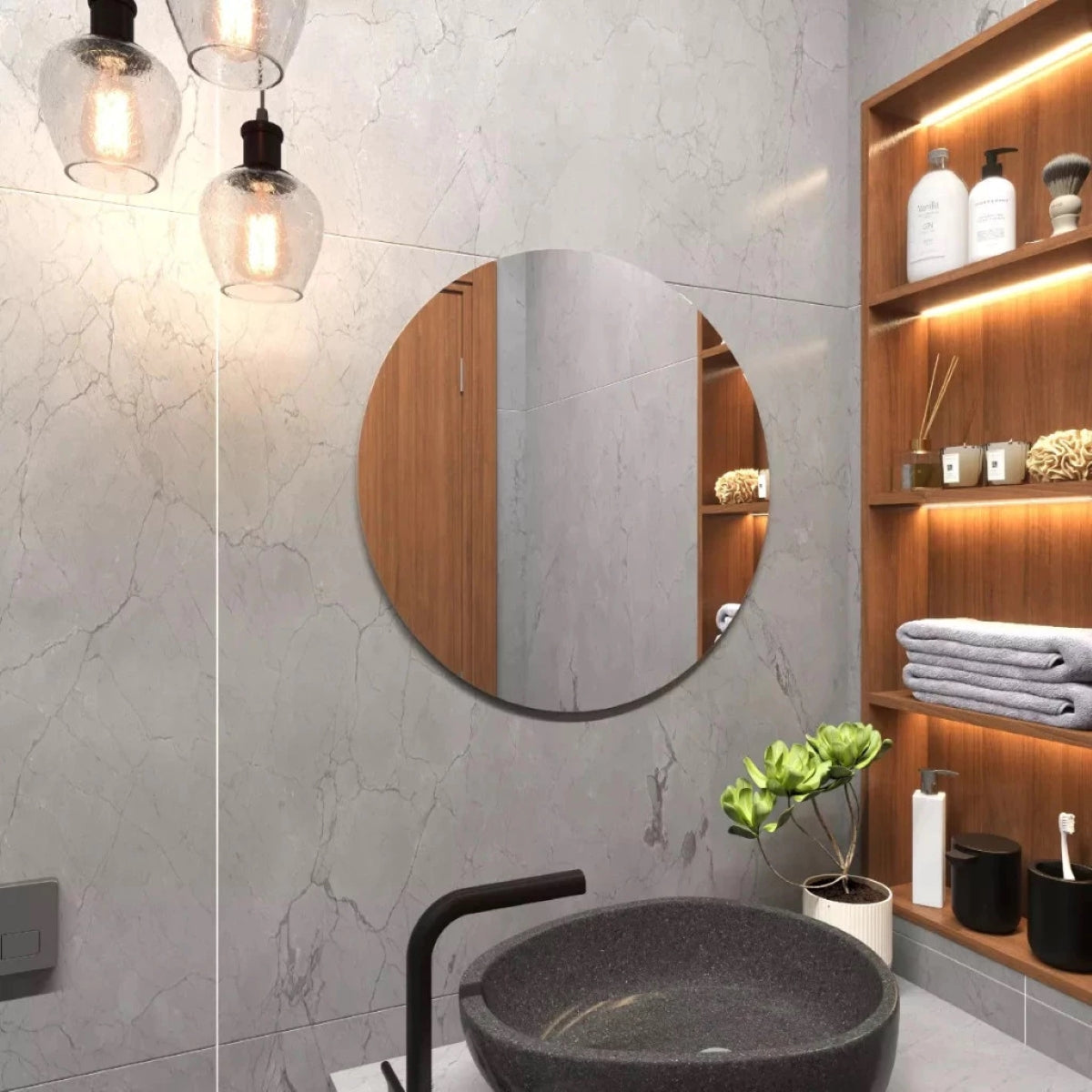 Espelho Redondo 35cm Pequeno Decorativo com Fita Dupla Face - LH Móveis