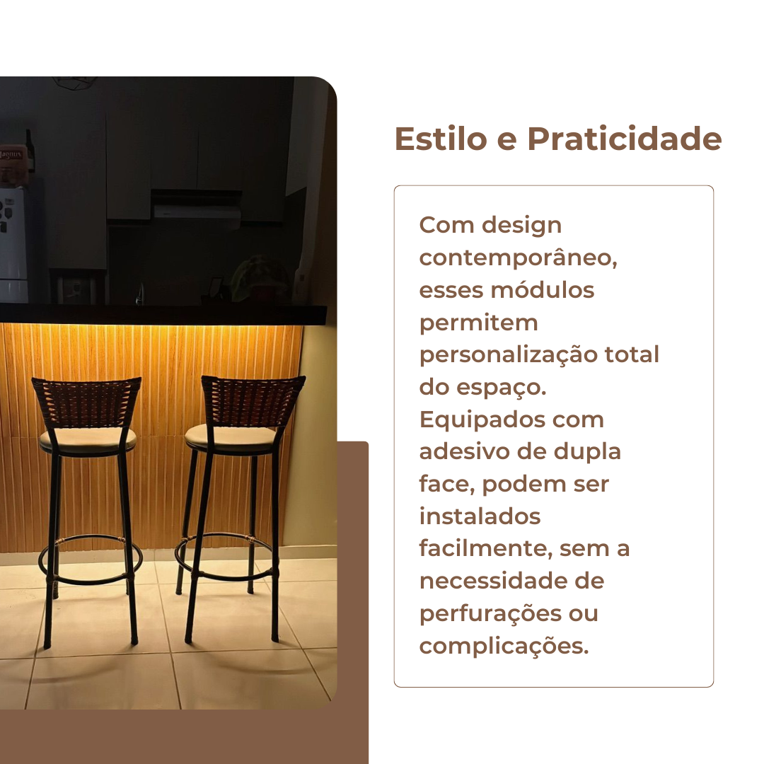 Kits Módulo Ripado Placa 45x10 Painel Autoadesivo em MDF Decorativo Fácil Instalação - LH Móveis