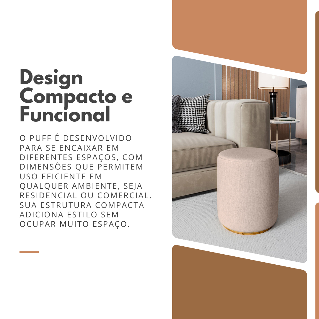 Puff Redondo Estofado Lino Unitário ou Kit Base de Madeira Revestimento em Linhão Decorativo - LH Móveis