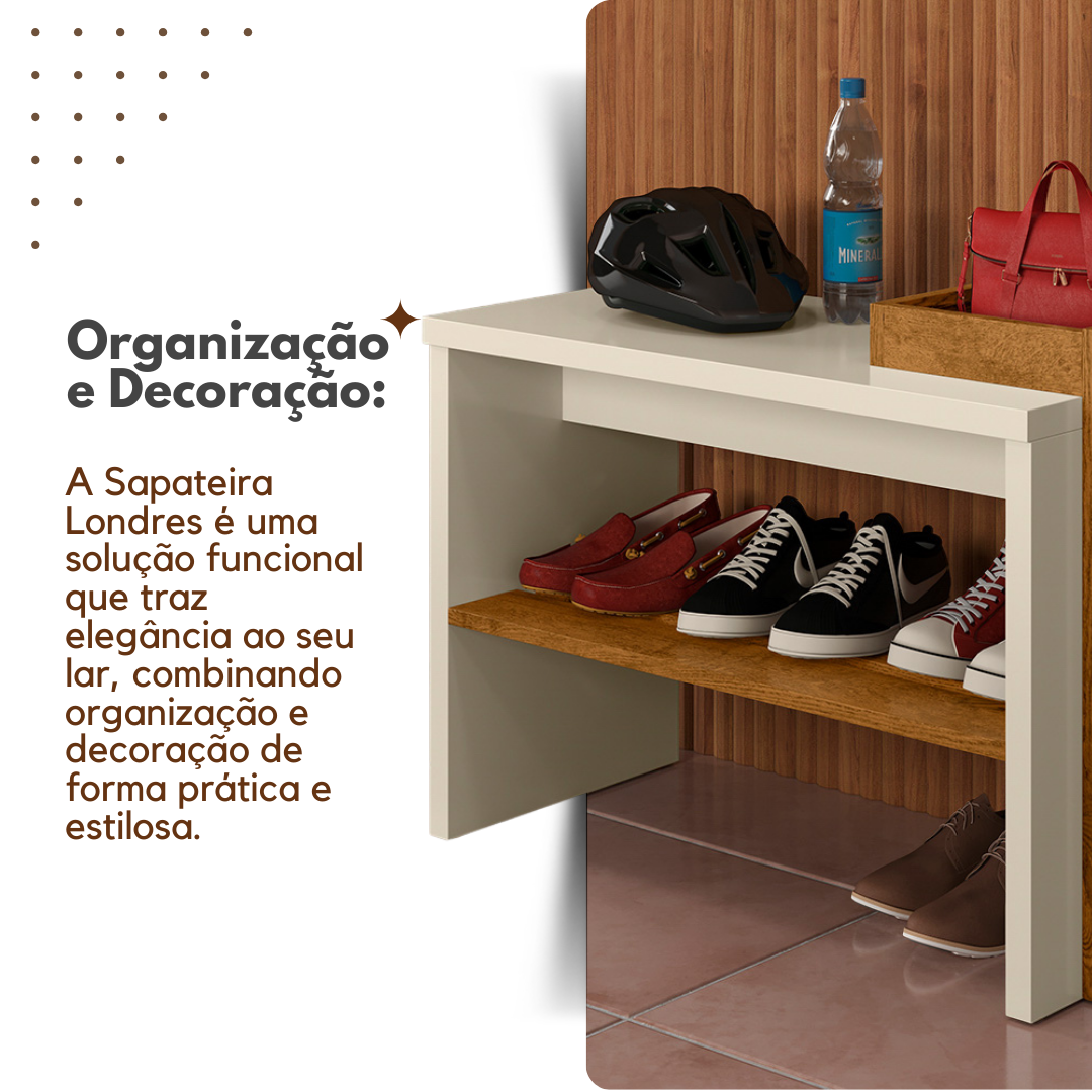 Sapateira Banco Londres em MDP com Nicho no Tampo Prateleira Designer Ripado - LH Móveis