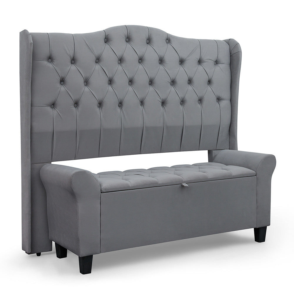 Conjunto Cabeceira com Recamier Baú Dubai Para Cama Box Casal 140 cm com Pés Detalhe Capitonê - LH Móveis