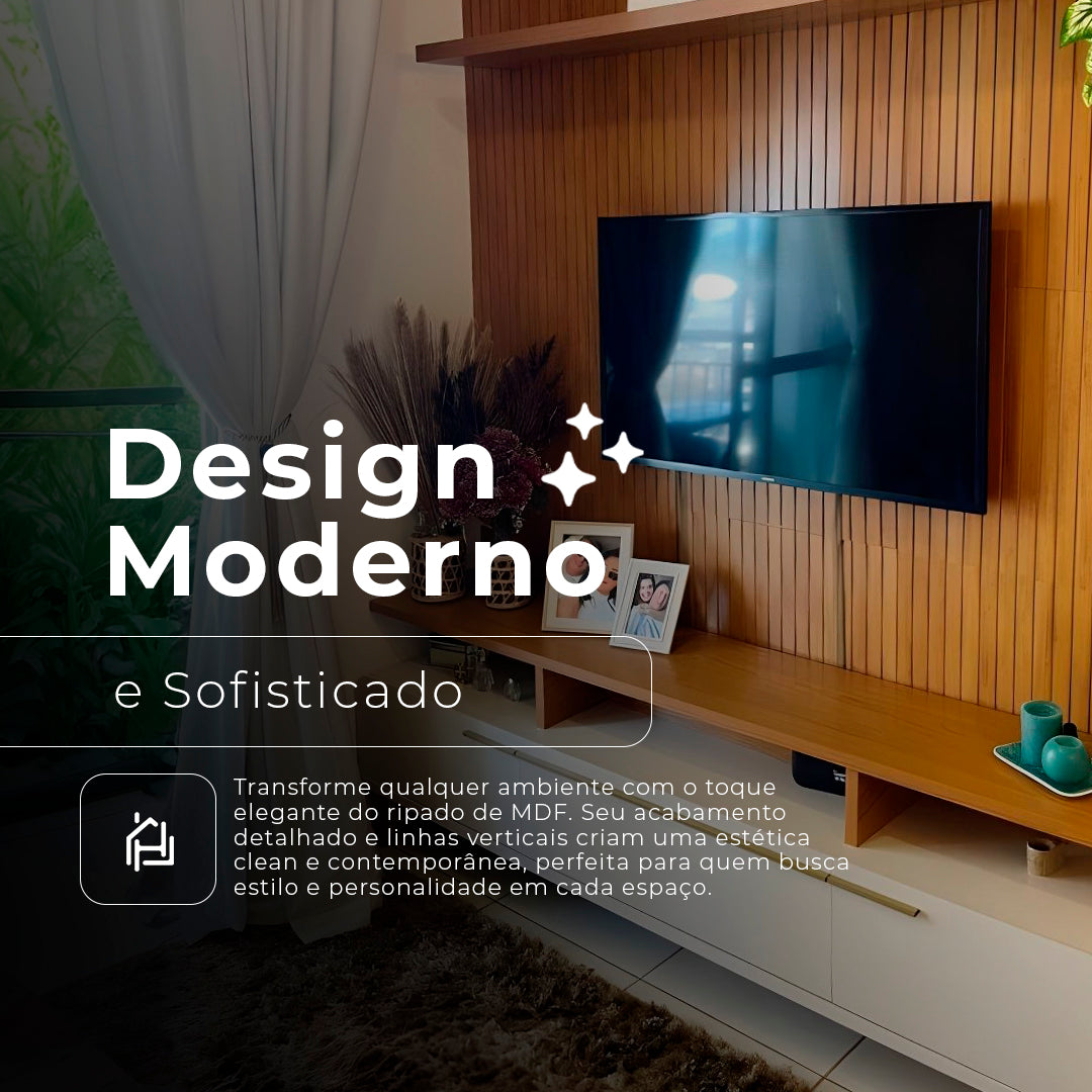 Placa Adesiva em MDF Ripado 53x15 10 Unidades Para Decoração - LH Móveis