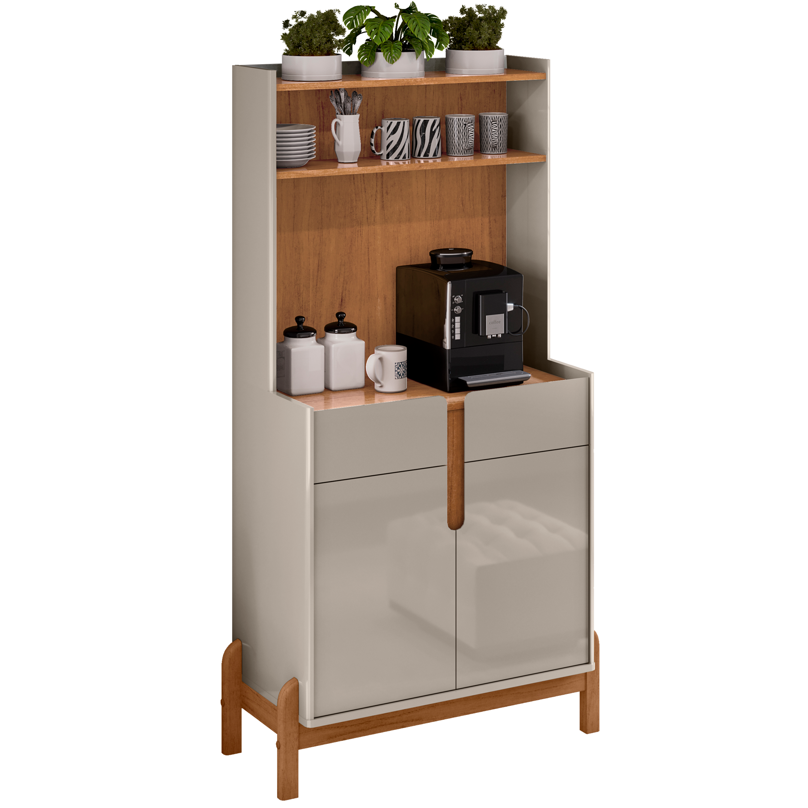 Cantinho Café Lizz com Gaveta 2 Portas Aparador para Decoração Pés de Madeira - LH Móveis