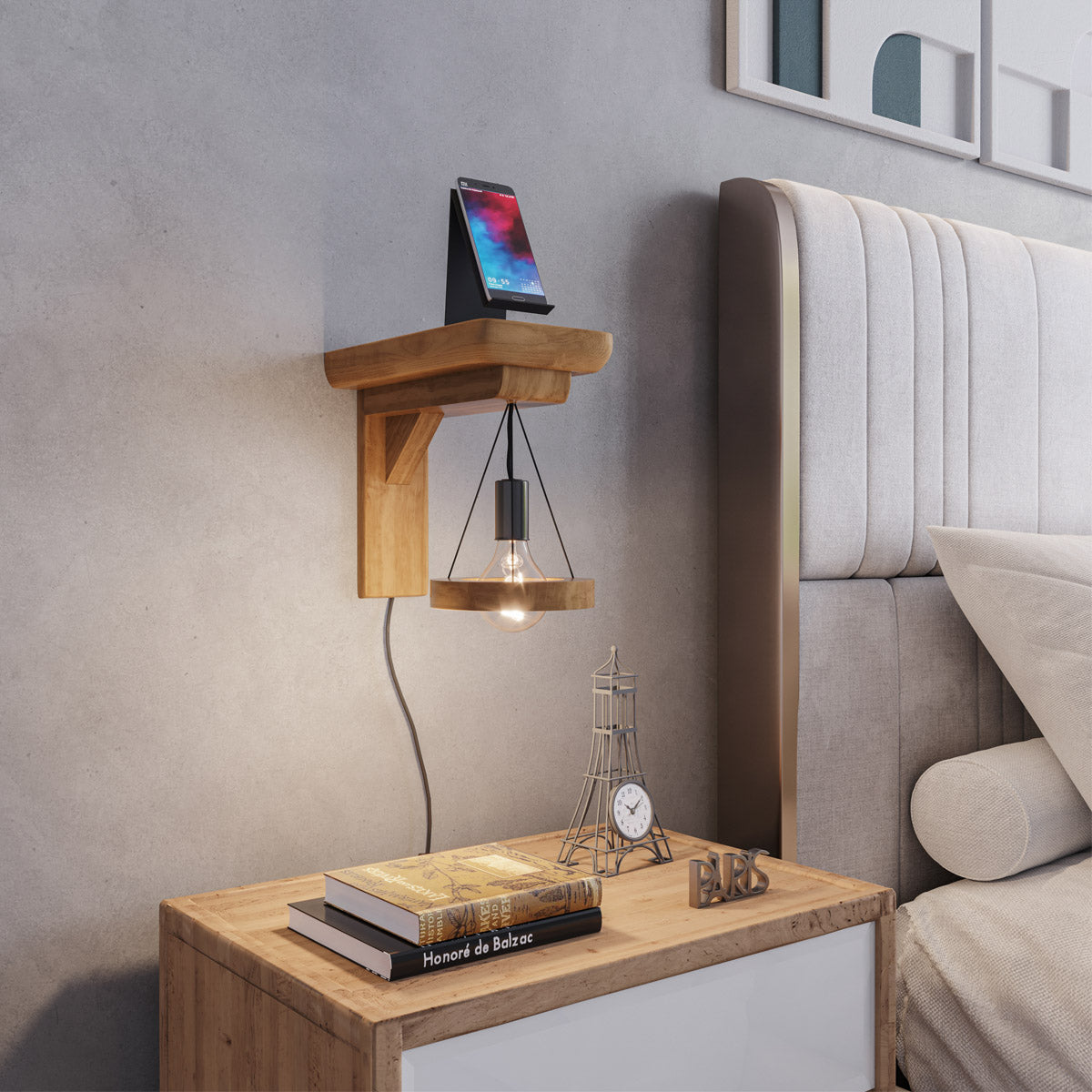 Luminária Arandela Luz De Parede 110/220V Madeira Fácil Instalação - LH Móveis