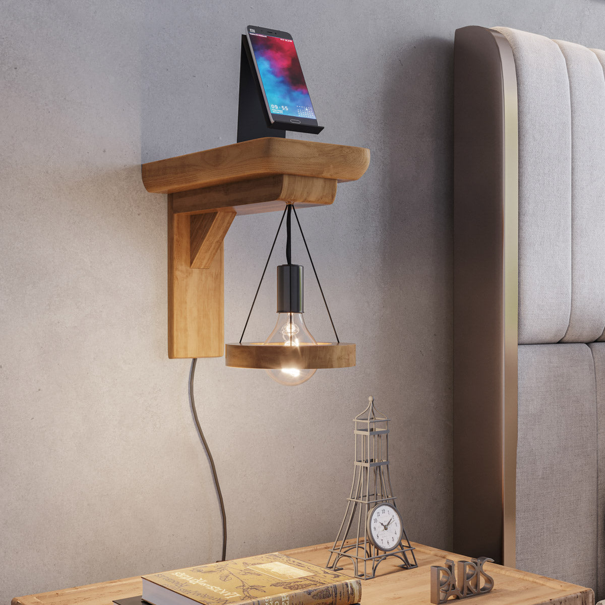 Luminária Arandela Luz De Parede 110/220V Madeira Fácil Instalação - LH Móveis