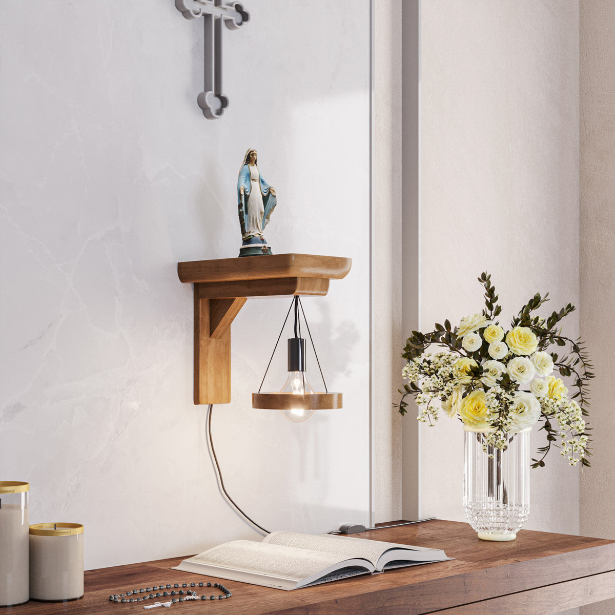 Luminária Arandela Luz De Parede 110/220V Madeira Fácil Instalação - LH Móveis