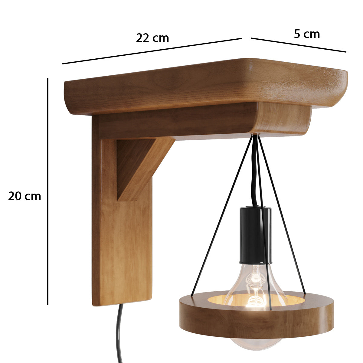 Luminária Arandela Luz De Parede 110/220V Madeira Fácil Instalação - LH Móveis