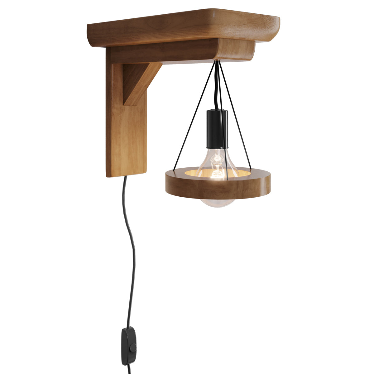 Luminária Arandela Luz De Parede 110/220V Madeira Fácil Instalação - LH Móveis