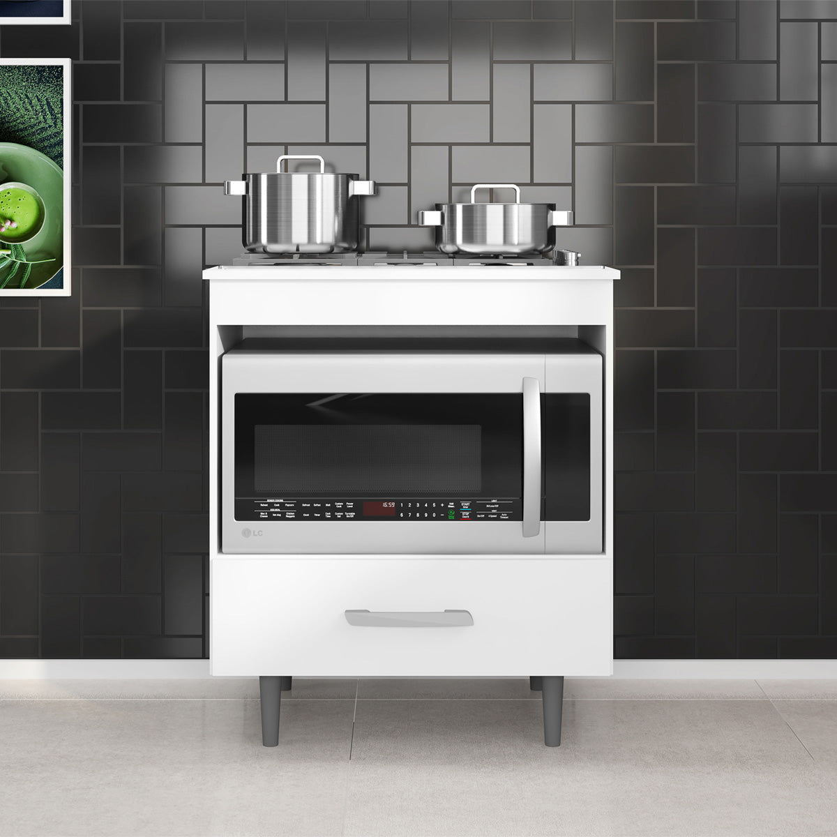 Balcão Cooktop Para Cozinha Moderno E Compacto 1 Gaveta com Nicho para Forno ou Micro-ondas - LH Móveis