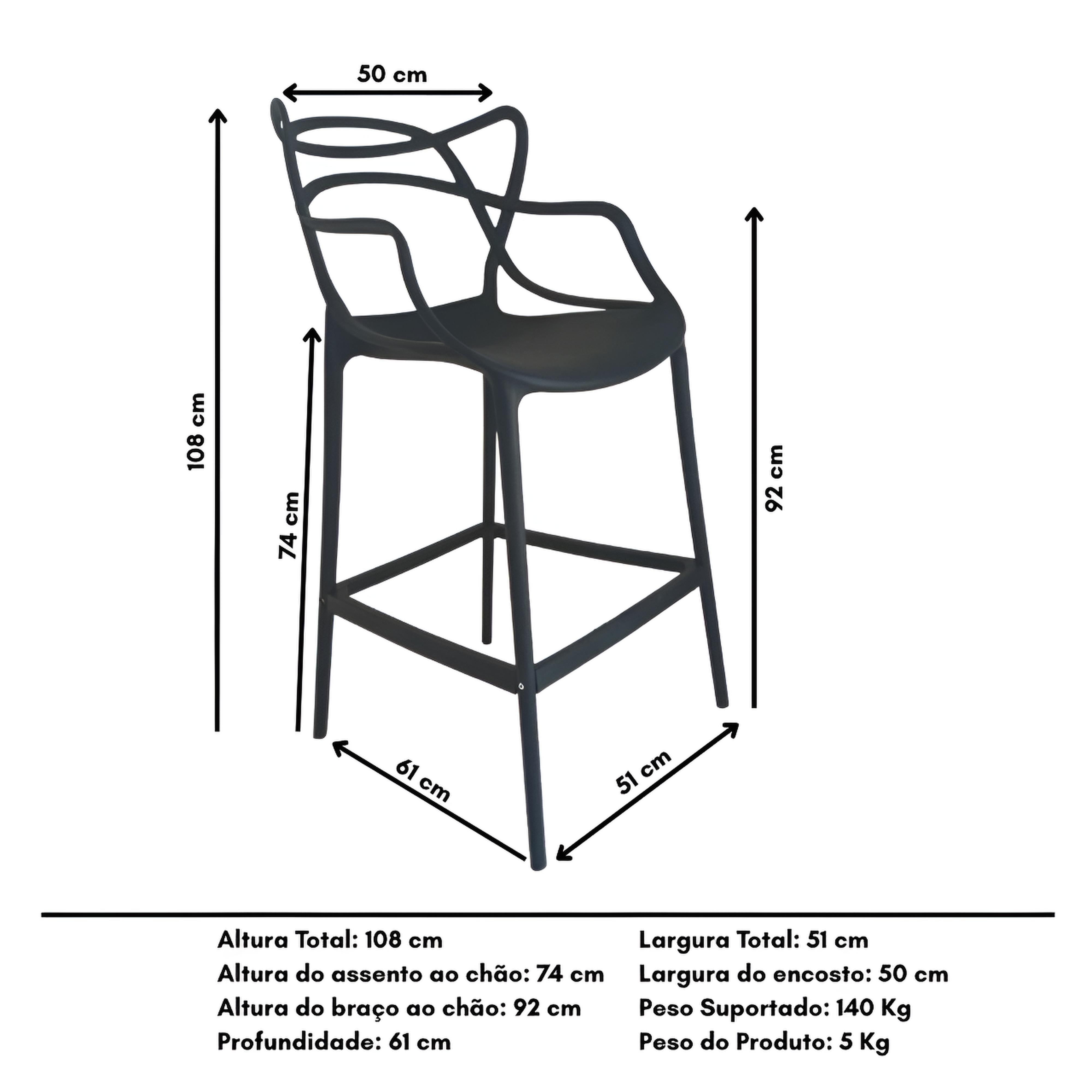 Banqueta para Balcão Allegra com Encosto Vazado e Apoio para os Pés Estrutura Reforçada e Conforto - LH Móveis