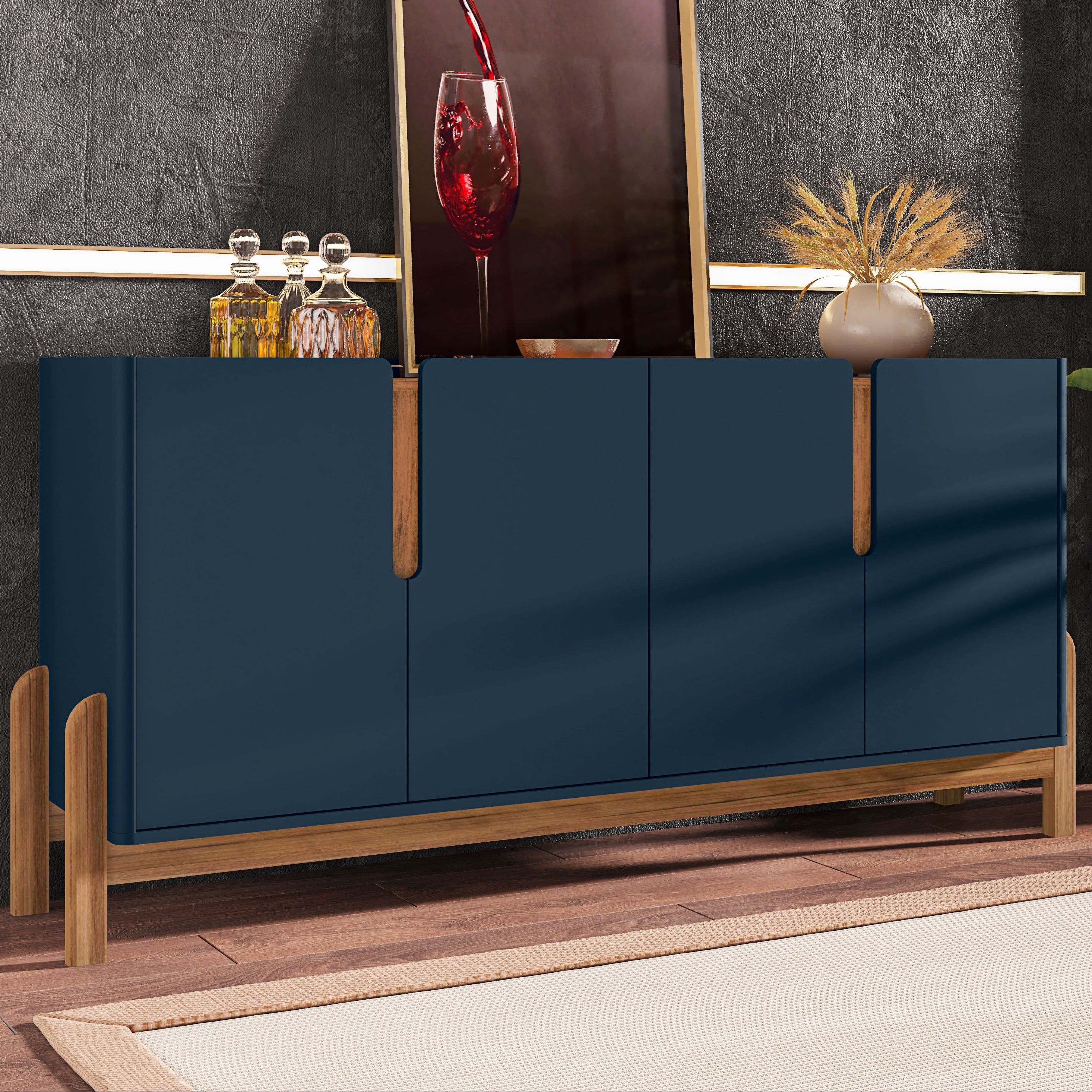 Buffet Lizz 170cm Base de Madeira com 4 Portas Organizador - LH Móveis