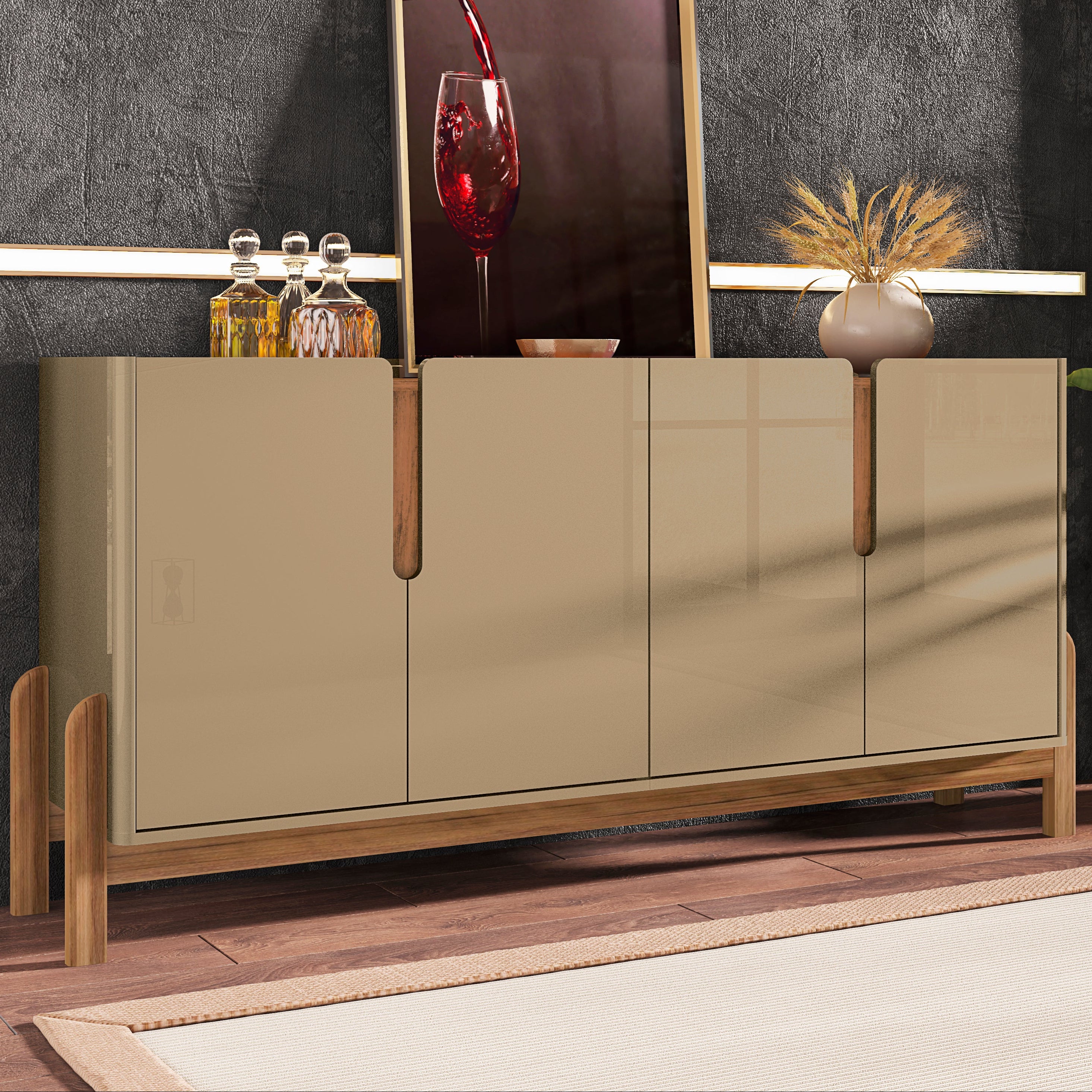 Buffet Lizz 170cm Base de Madeira com 4 Portas Organizador - LH Móveis