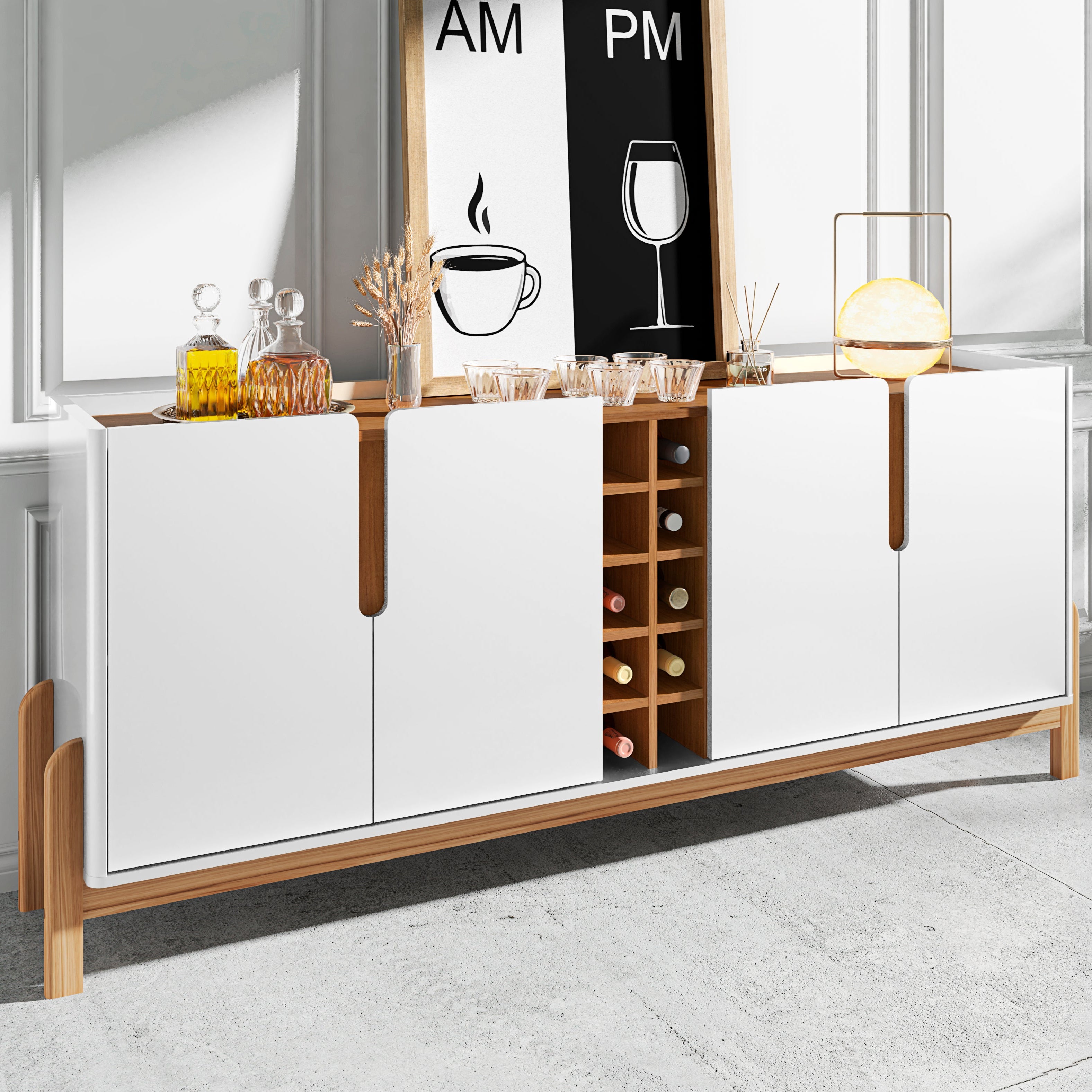 Buffet Lizz 4 Portas com Nicho para Garrafas 190cm Base de Madeira - LH Móveis