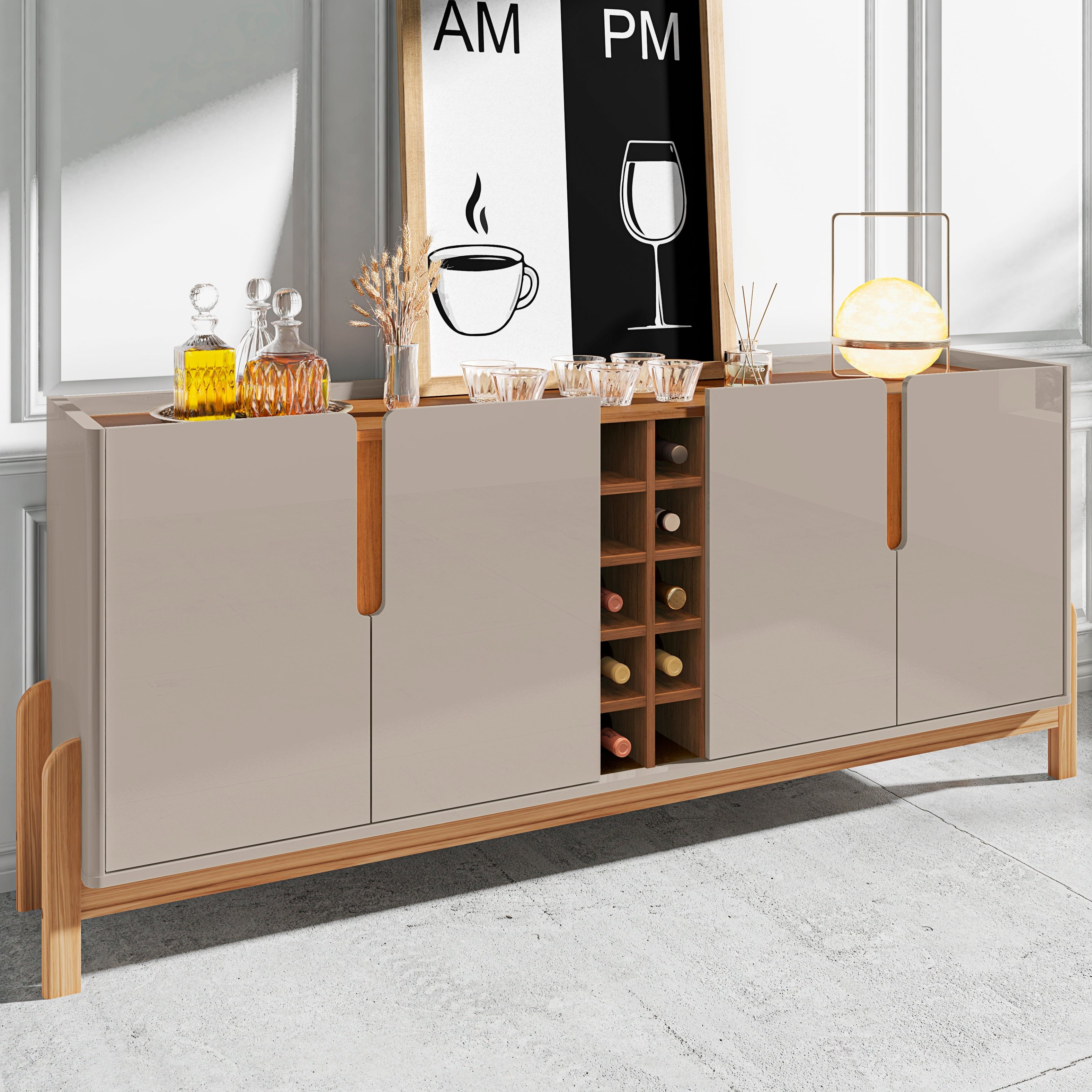 Buffet Lizz 4 Portas com Nicho para Garrafas 190cm Base de Madeira - LH Móveis