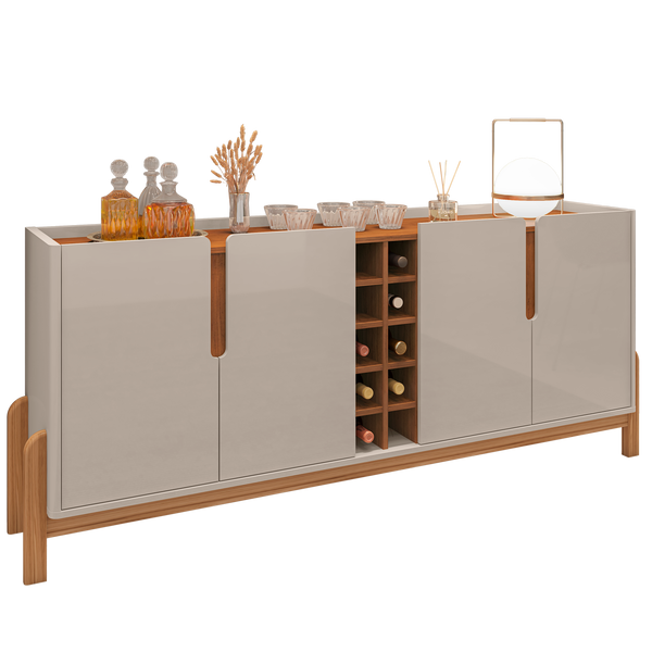 Buffet Lizz 4 Portas com Nicho para Garrafas 190cm Base de Madeira - L