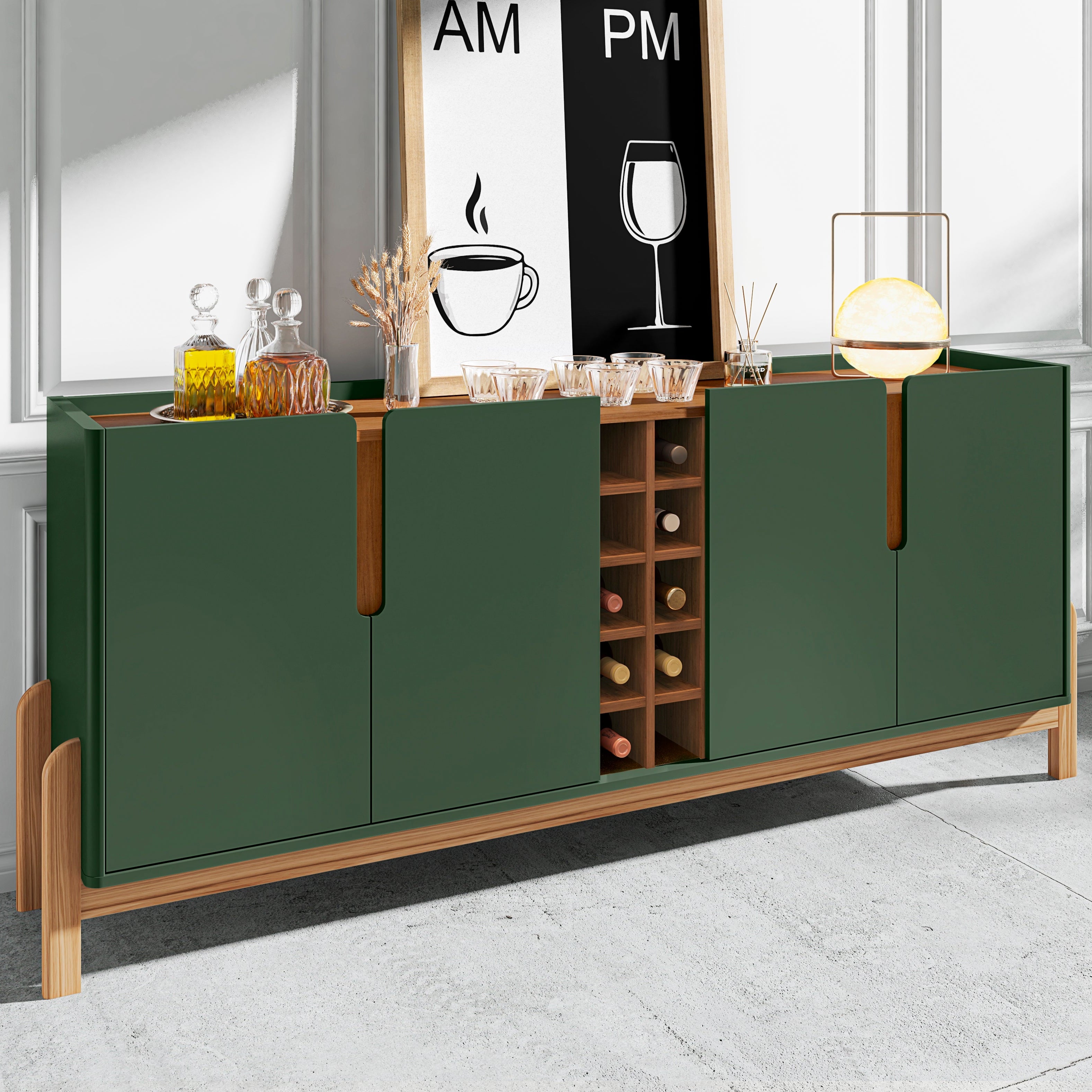 Buffet Lizz 4 Portas com Nicho para Garrafas 190cm Base de Madeira - LH Móveis