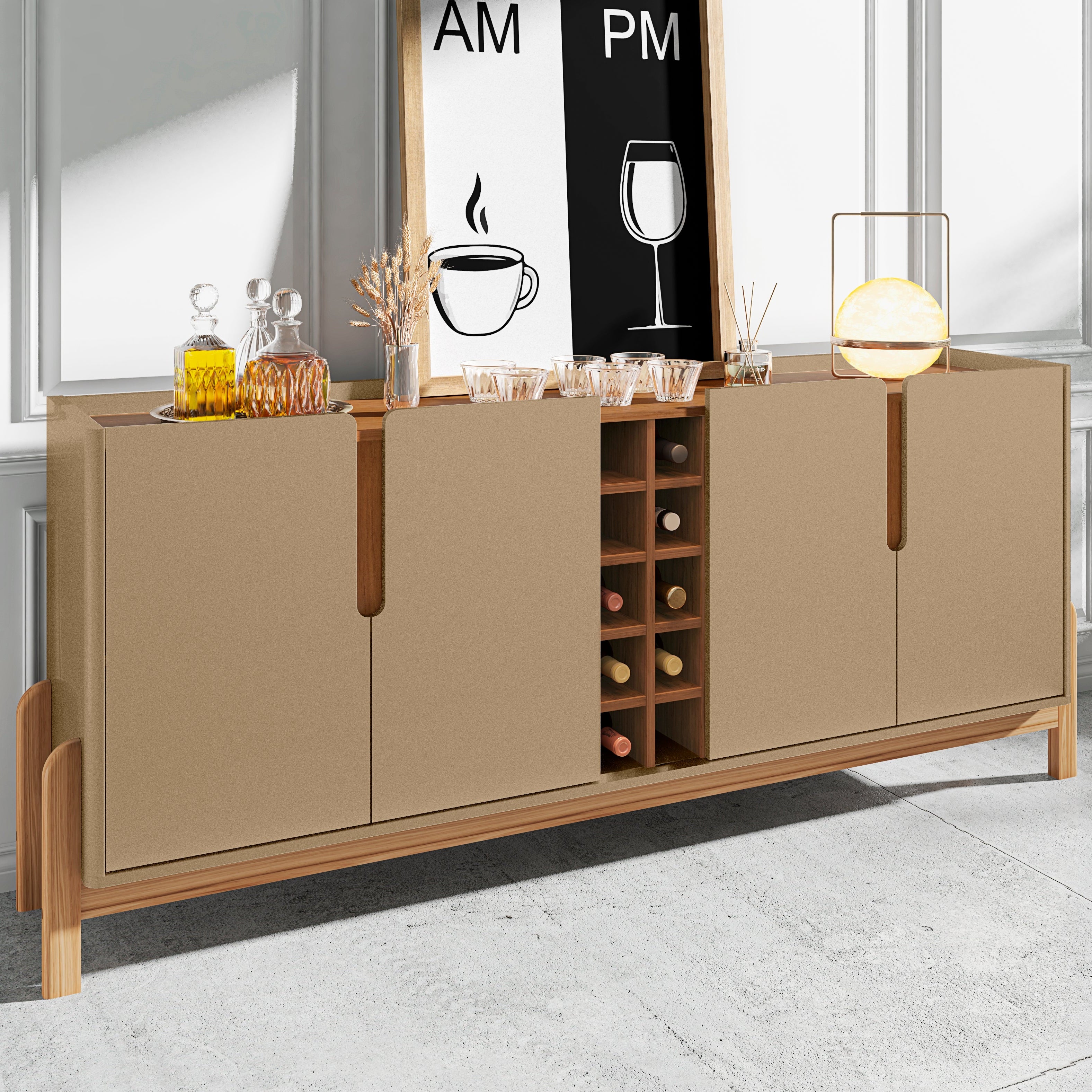 Buffet Lizz 4 Portas com Nicho para Garrafas 190cm Base de Madeira - LH Móveis