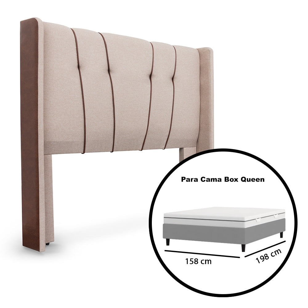 Cabeceira Estofada Luxo Para Cama Box Queen 160cm Atlanta Com Detalhes em Corino Tabaco Fixação Box - LH Móveis