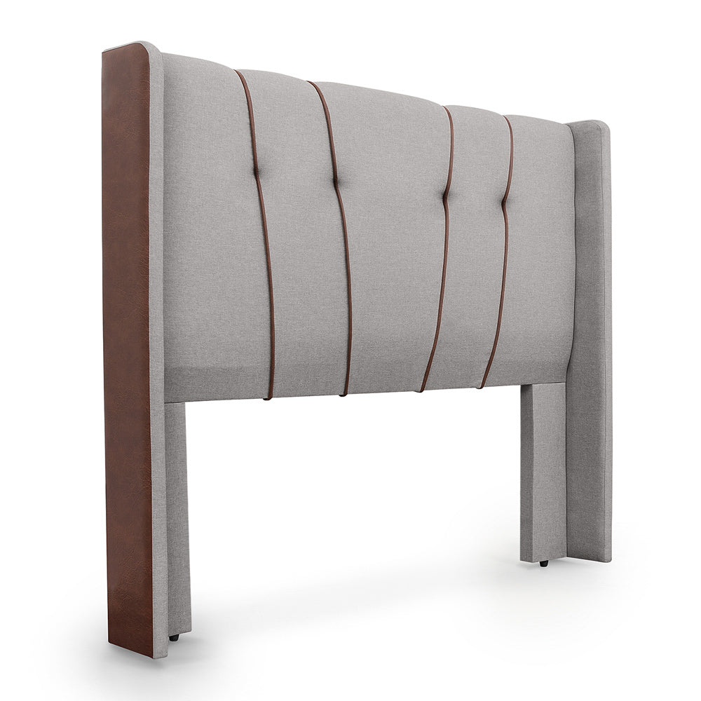 Cabeceira Estofada Atlanta Luxo Revestida em Linho com Detalhes em Corino Para Cama Box King 195cm Fixação Box - LH Móveis