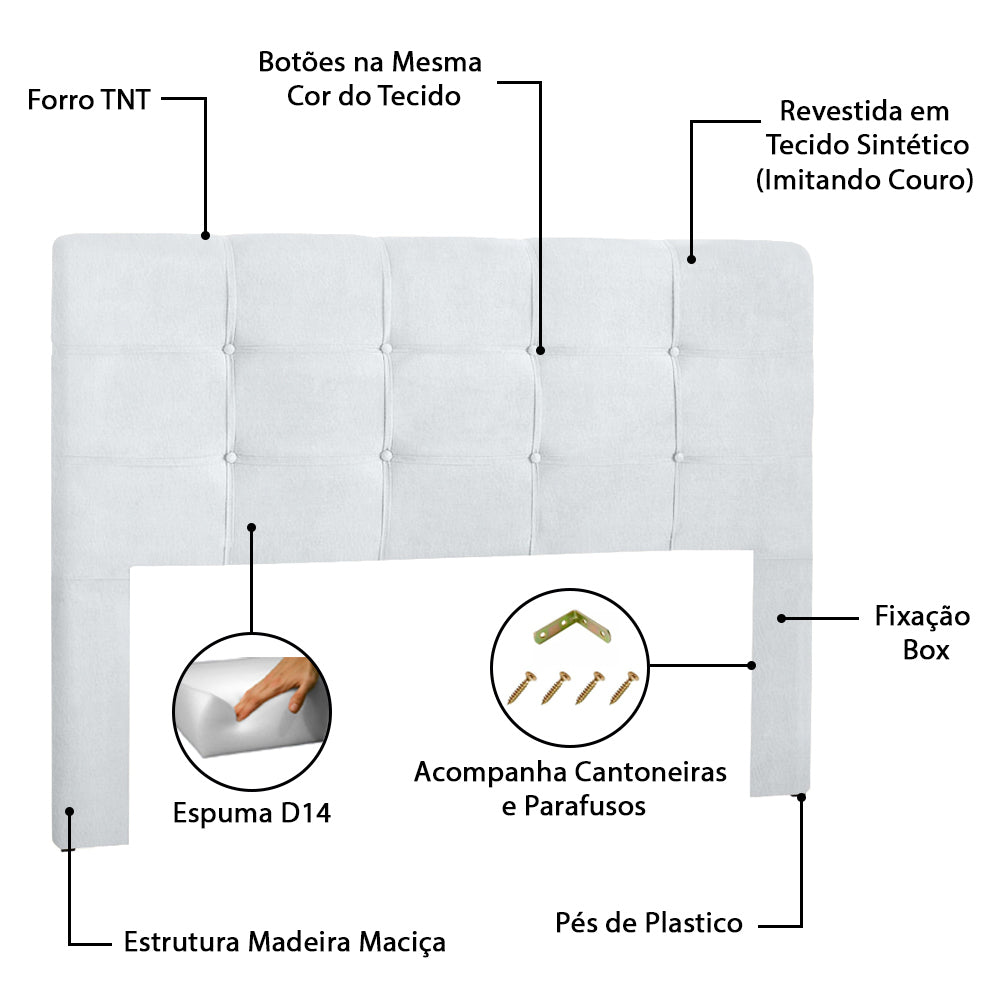 Cabeceira Estofada para Cama Box Solteiro 90 cm Hadassa Várias Cores - LH Móveis