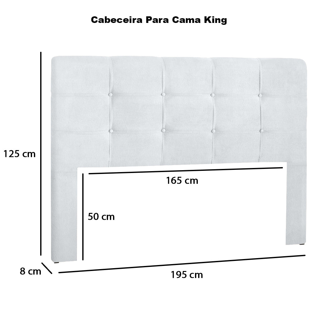 Cabeceira Estofada Hadassa para Cama Box King 195cm Detalhe em Costura com Pés Estrutura em Madeira - LH Móveis