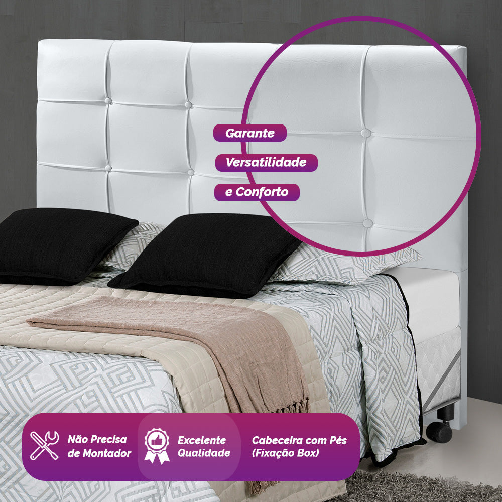 Cabeceira Hadassa Estofada para Cama Box Casal 140cm com Pés Fixação no Box - LH Móveis