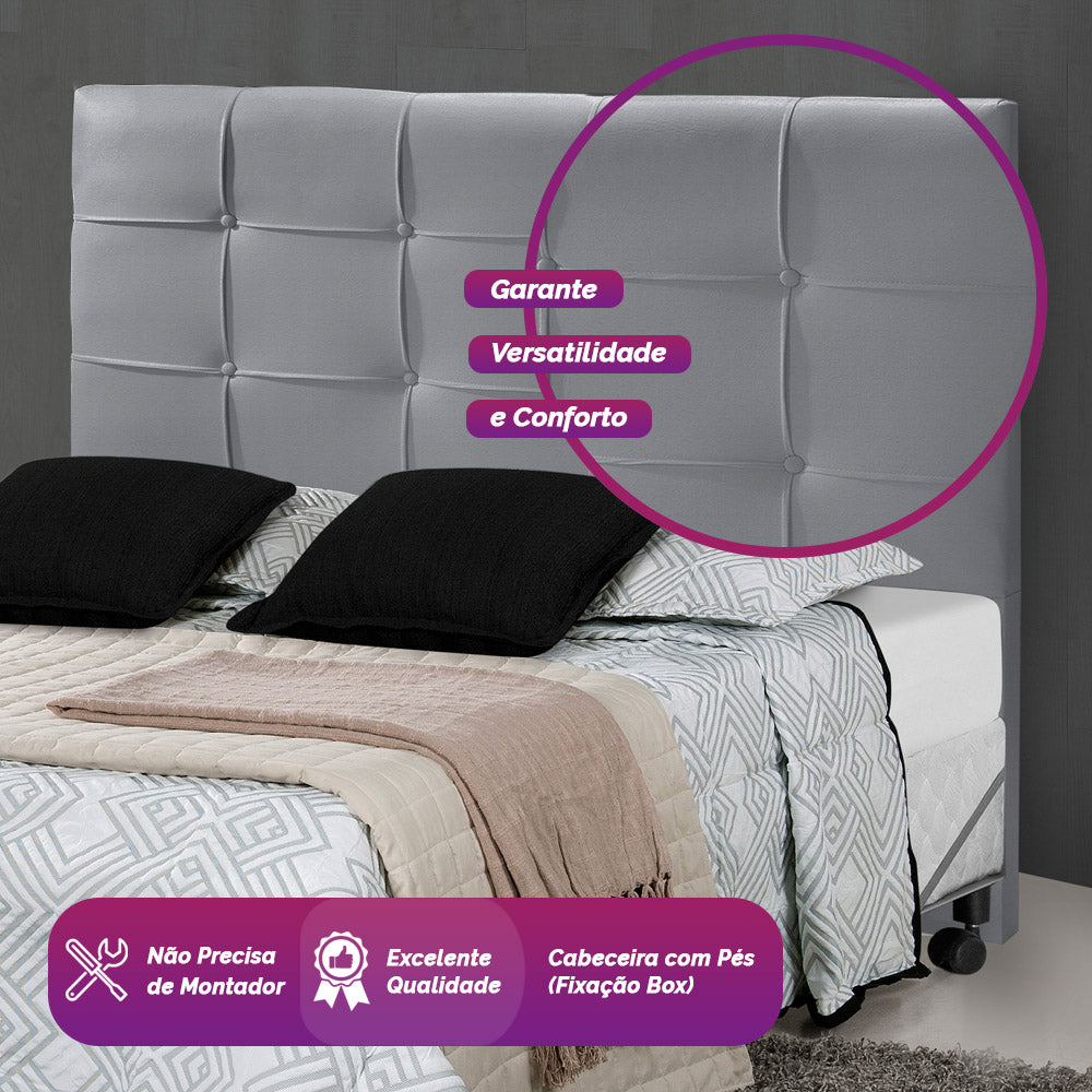 Cabeceira Estofada Hadassa para Cama Box King 195cm Detalhe em Costura com Pés Estrutura em Madeira - LH Móveis