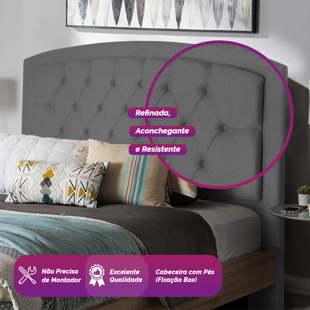 Cabeceira para Cama Box King 195 cm Ibiza Detalhe Capitône com Botões Fixação no Box com Pés - LH Móveis