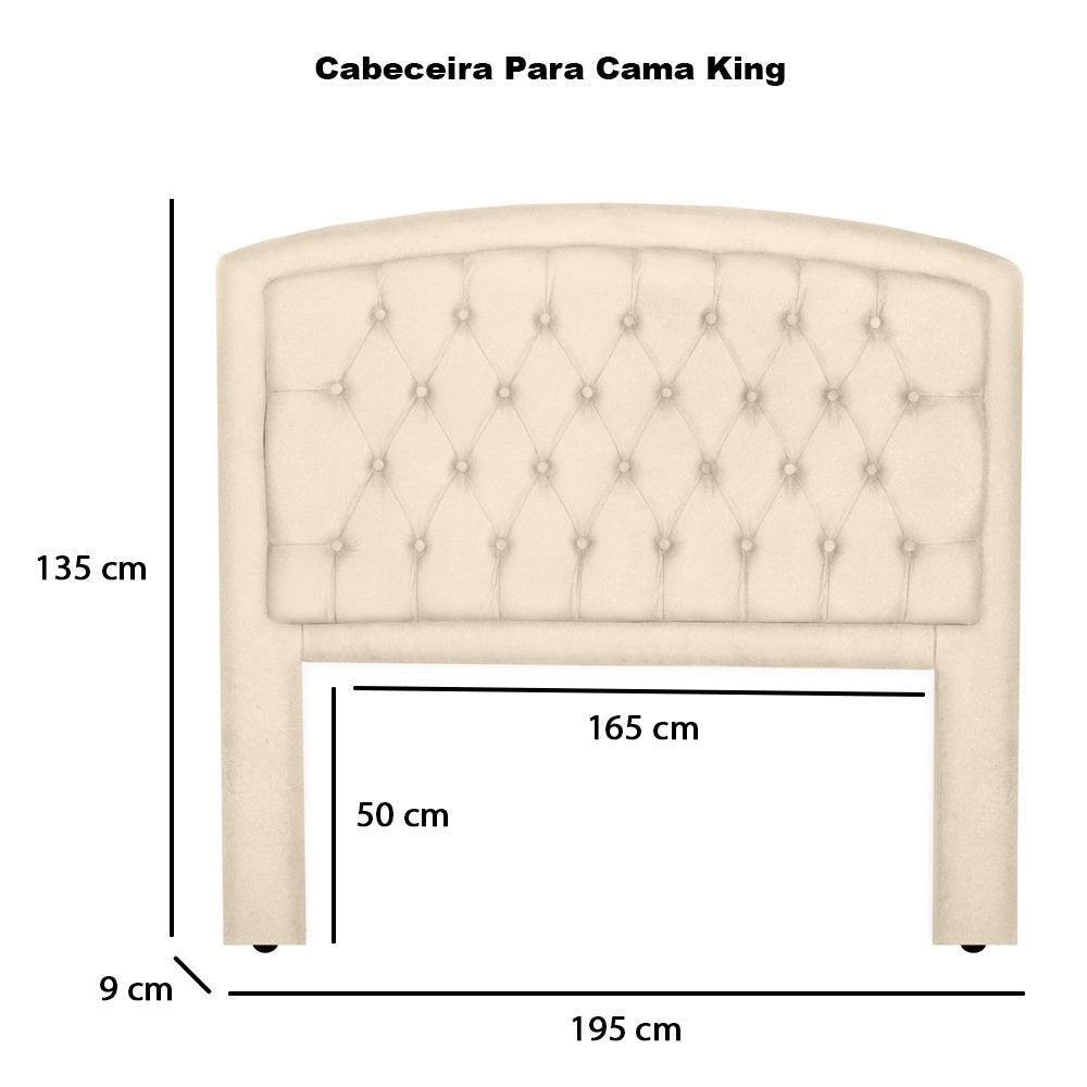 Cabeceira para Cama Box King 195 cm Ibiza Detalhe Capitône com Botões Fixação no Box com Pés - LH Móveis