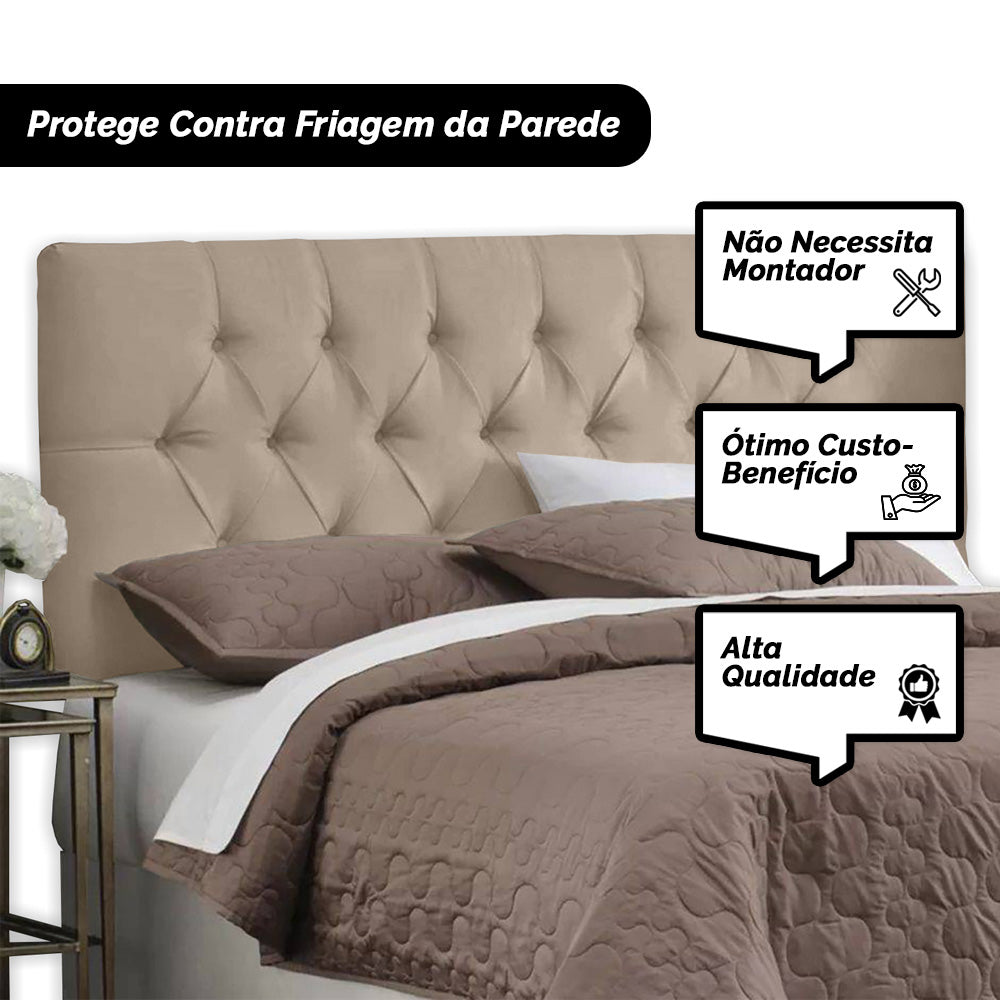 Cabeceira Estofada Painel Intense para Cama Box Casal 140cm com Detalhe Capitonê Fixação na Parede  - LH Móveis