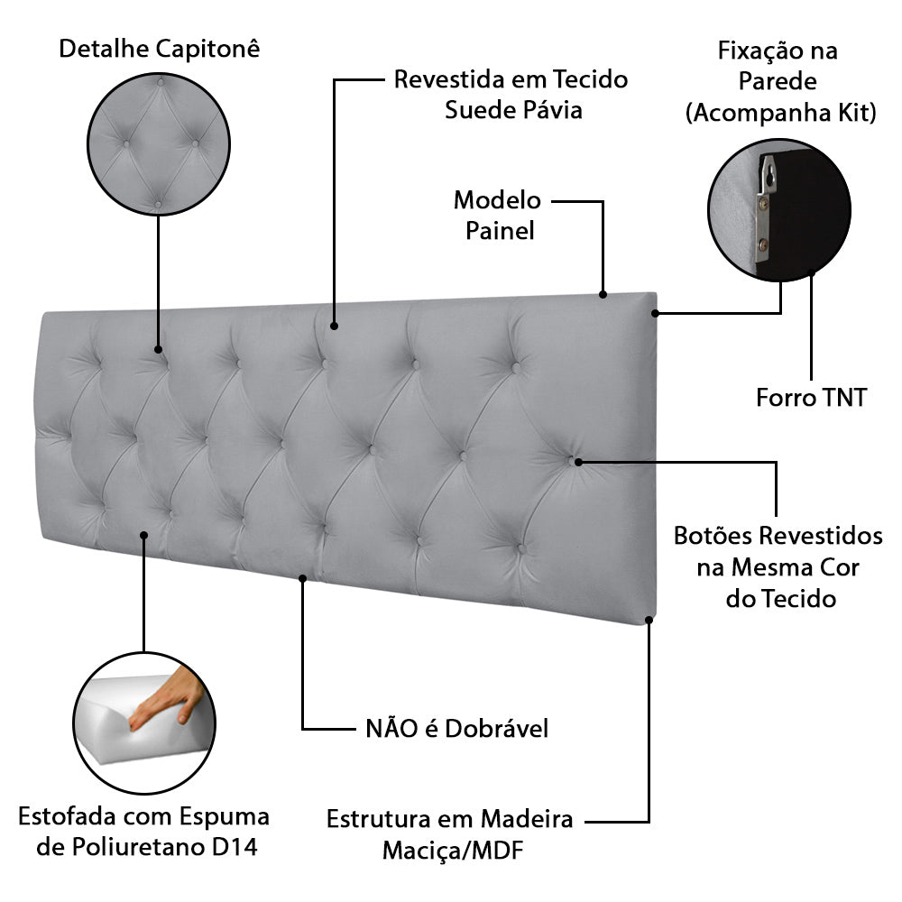Conjunto Estofado Intense Cabeceira Com Recamier Baú Detalhe Capitonê Para Cama King 195cm - LH Móveis
