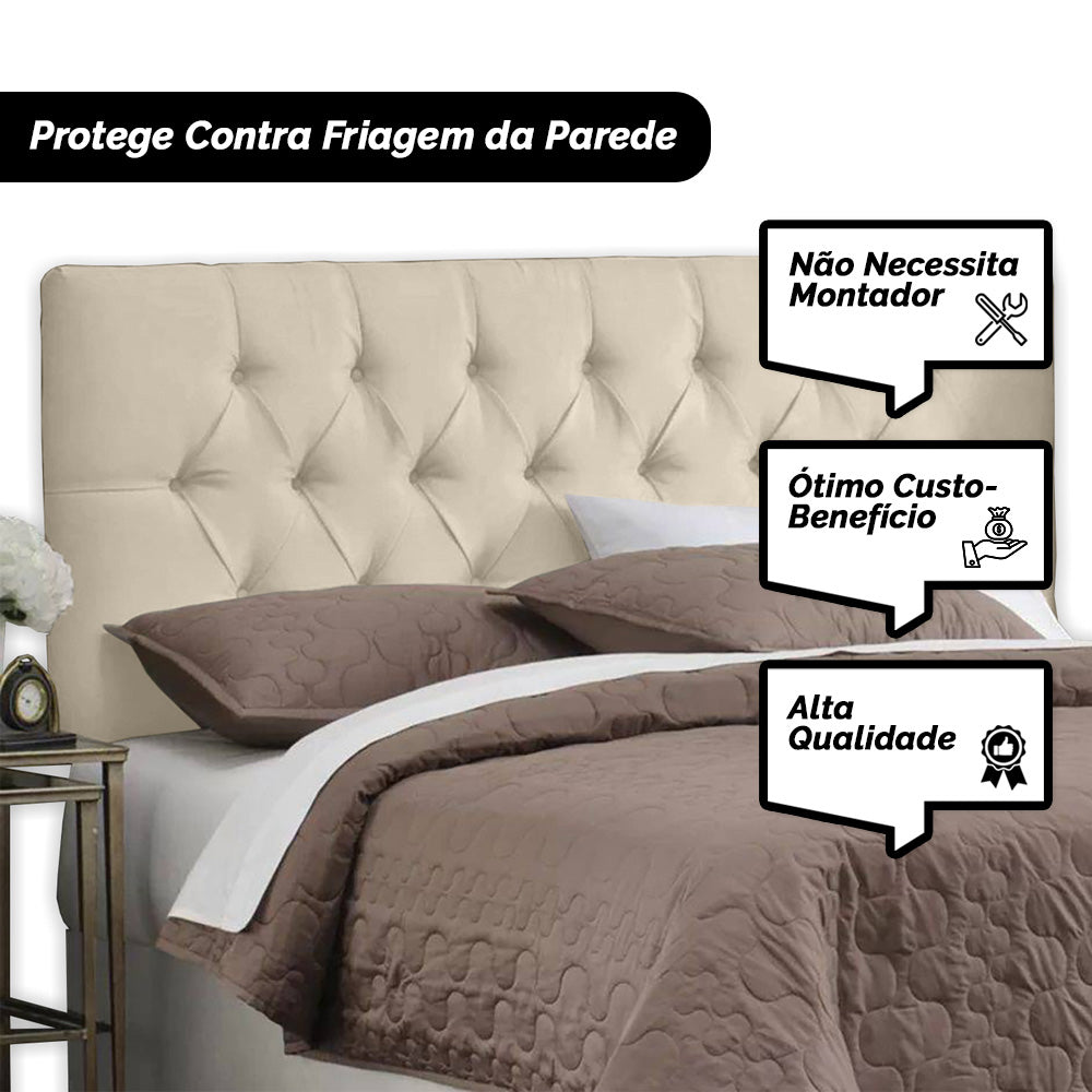 Cabeceira Intense Modelo Painel Detalhe Capitonê para Cama Box Queen 160 cm Fixação na Parede - LH Móveis