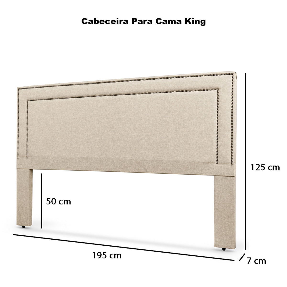 Cabeceira Madri com Tachinhas de Metal Estofada para Cama Box King 195cm com Pés Fixação no Box - LH Móveis