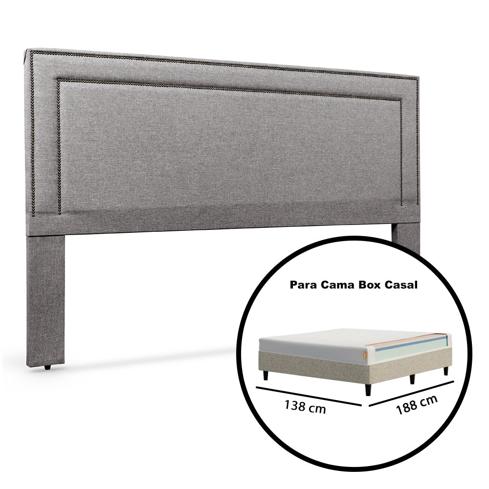 Cabeceira Madri com Tachinhas de Metal Estofada para Cama Box King 195cm com Pés Fixação no Box - LH Móveis