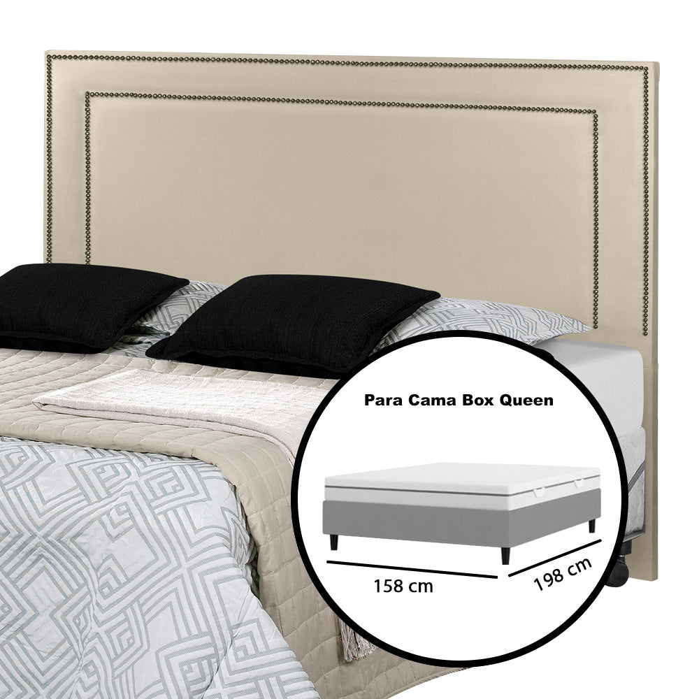 Cabeceira para Cama Box Queen 160 cm Madri com Detalhe em Tachinha de Metal Fixação no Box com Pés - LH Móveis