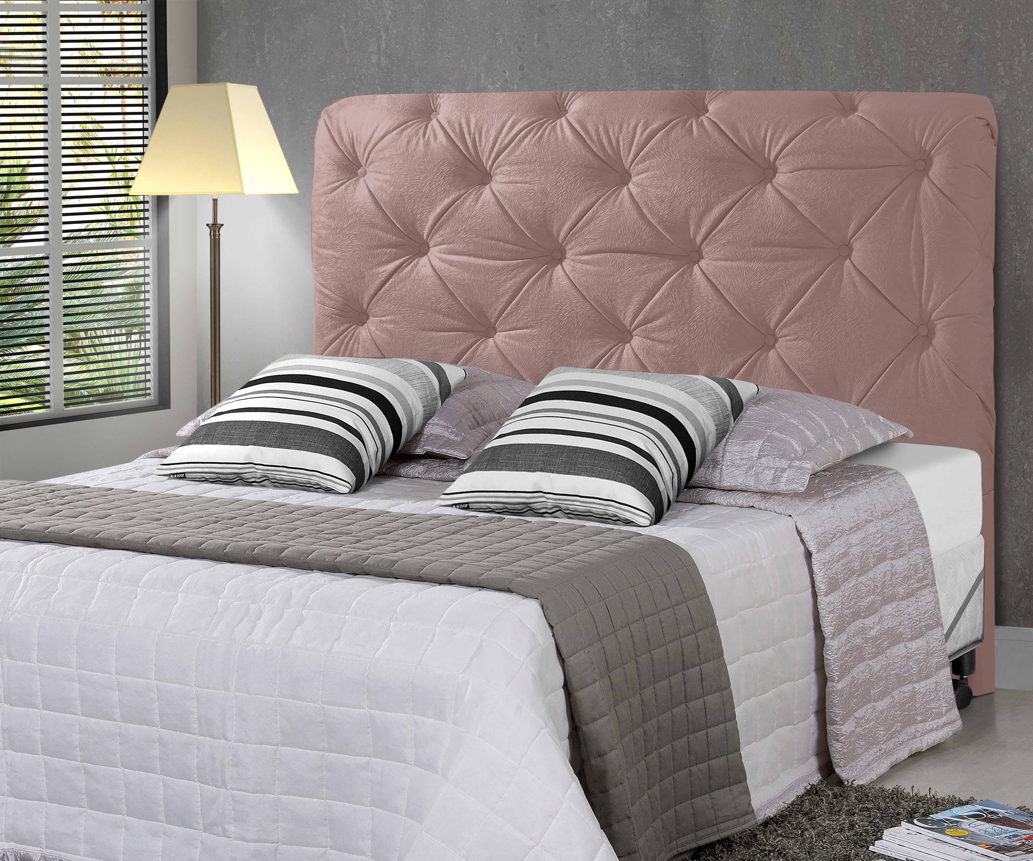 Cabeceira para Cama Box Queen 160cm Montreal Com Pés Detalhe Capitonê Fixação no Box - LH Móveis