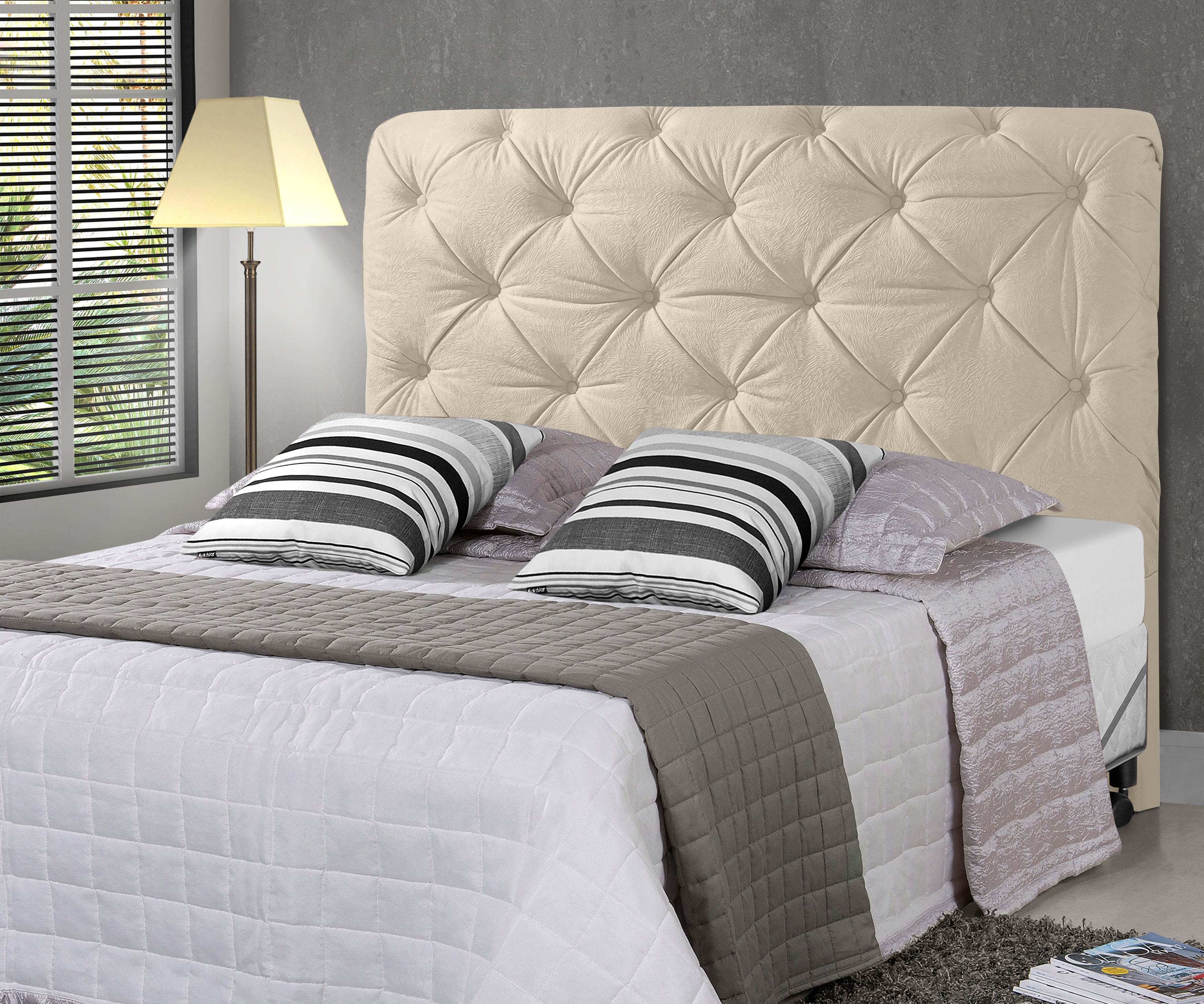 Cabeceira para Cama Box Queen 160cm Montreal Com Pés Detalhe Capitonê Fixação no Box - LH Móveis