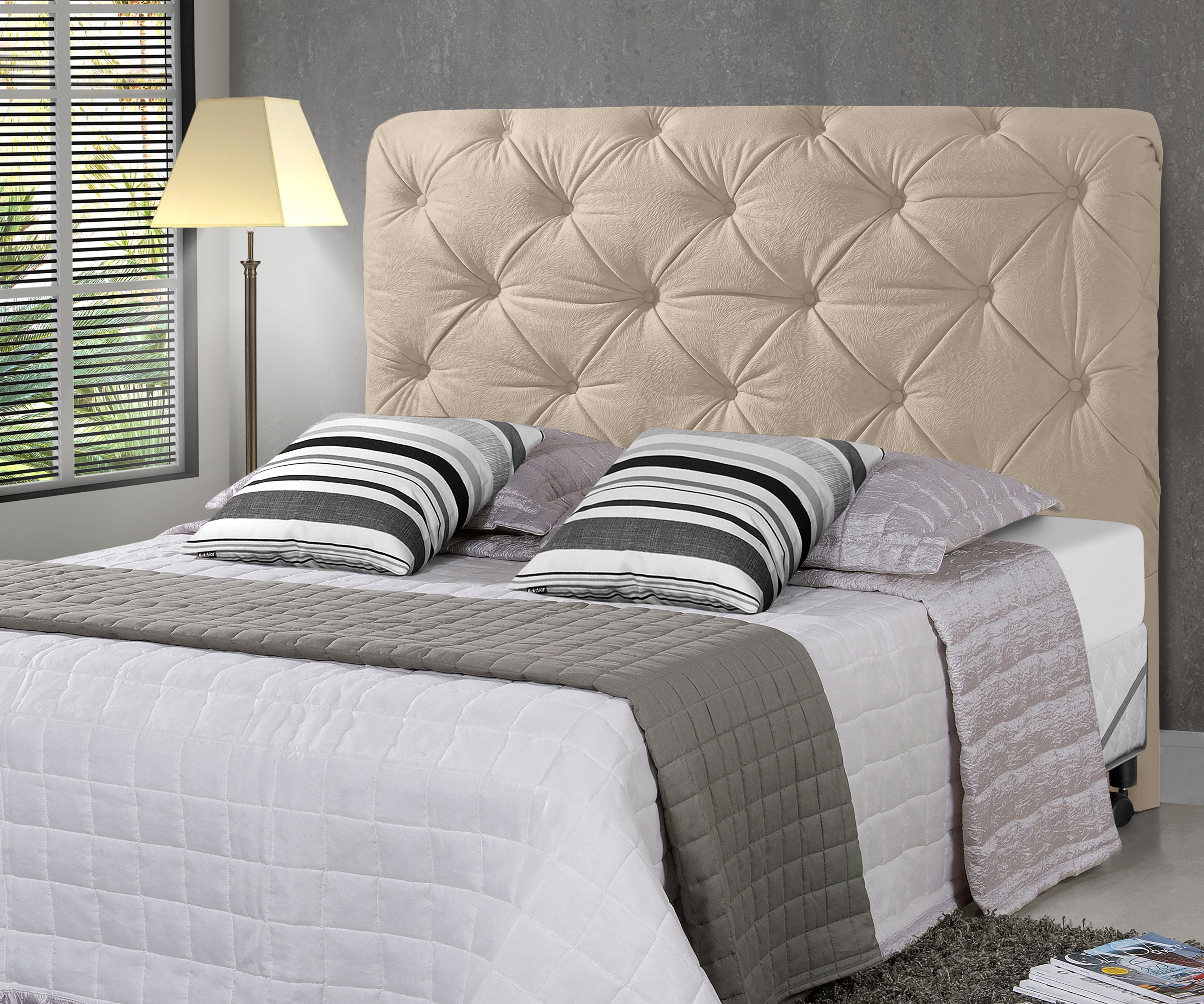 Cabeceira para Cama Box Queen 160cm Montreal Com Pés Detalhe Capitonê Fixação no Box - LH Móveis