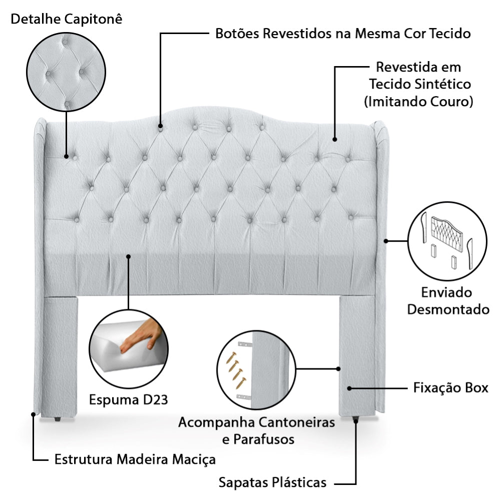 Cabeceira Dubai Detalhe Capitonê com Botões para Cama Box Casal 140 cm Estofado Com Pés - LH Móveis