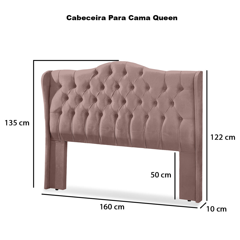Conjunto Para Cama Box Queen 160cm Dubai Cabeceira Com Recamier Baú Fixação no Box Capitonê- LH Móveis