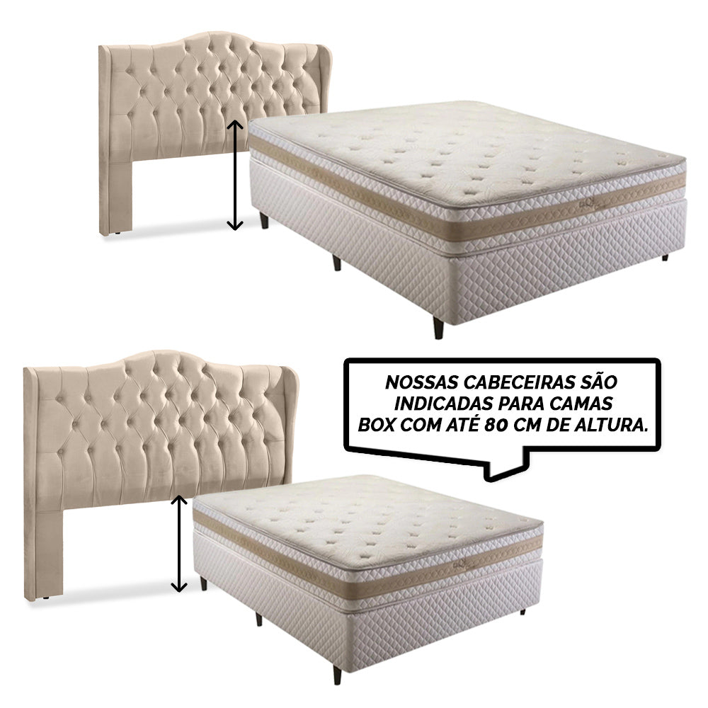 Cabeceira Capitonê Dubai com Botões para Cama Box Queen 160 cm Com Pés Fixação no Box Estrutura em Madeira - LH Móveis