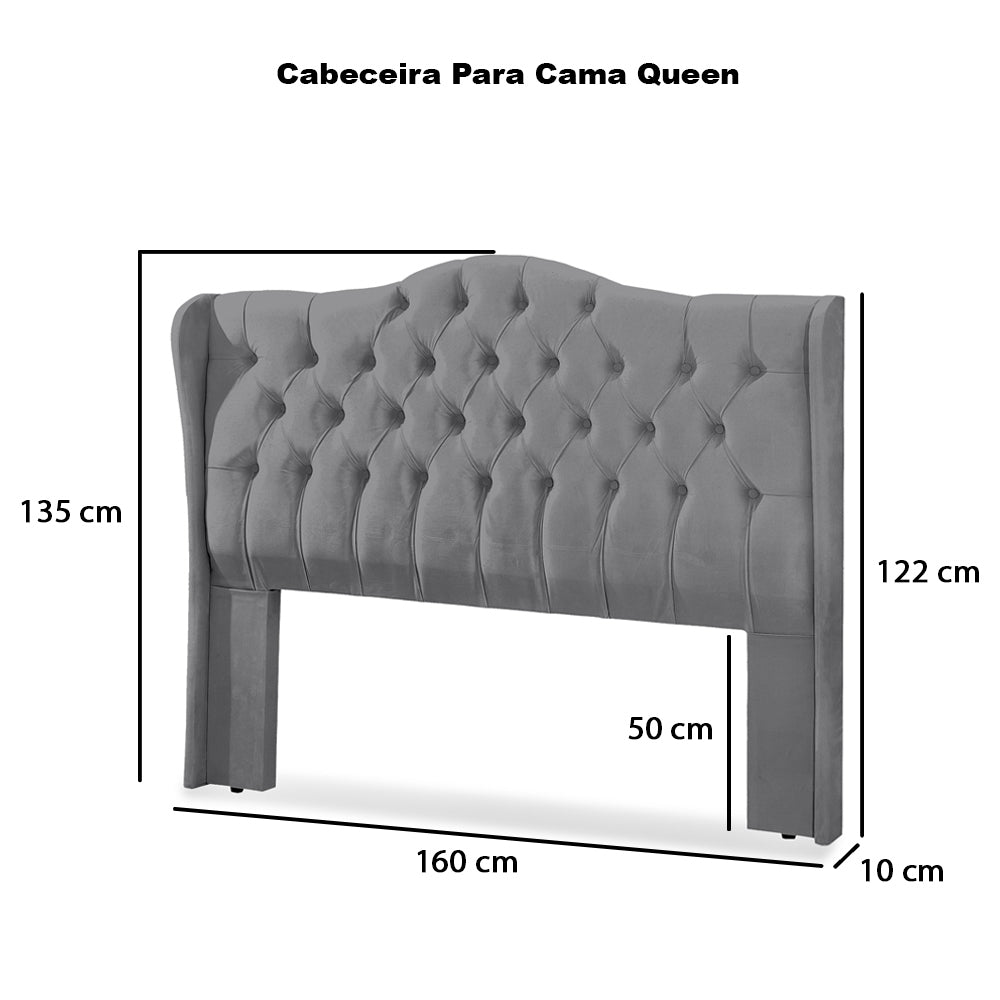 Cabeceira Capitonê Dubai com Botões para Cama Box Queen 160 cm Com Pés Fixação no Box Estrutura em Madeira - LH Móveis