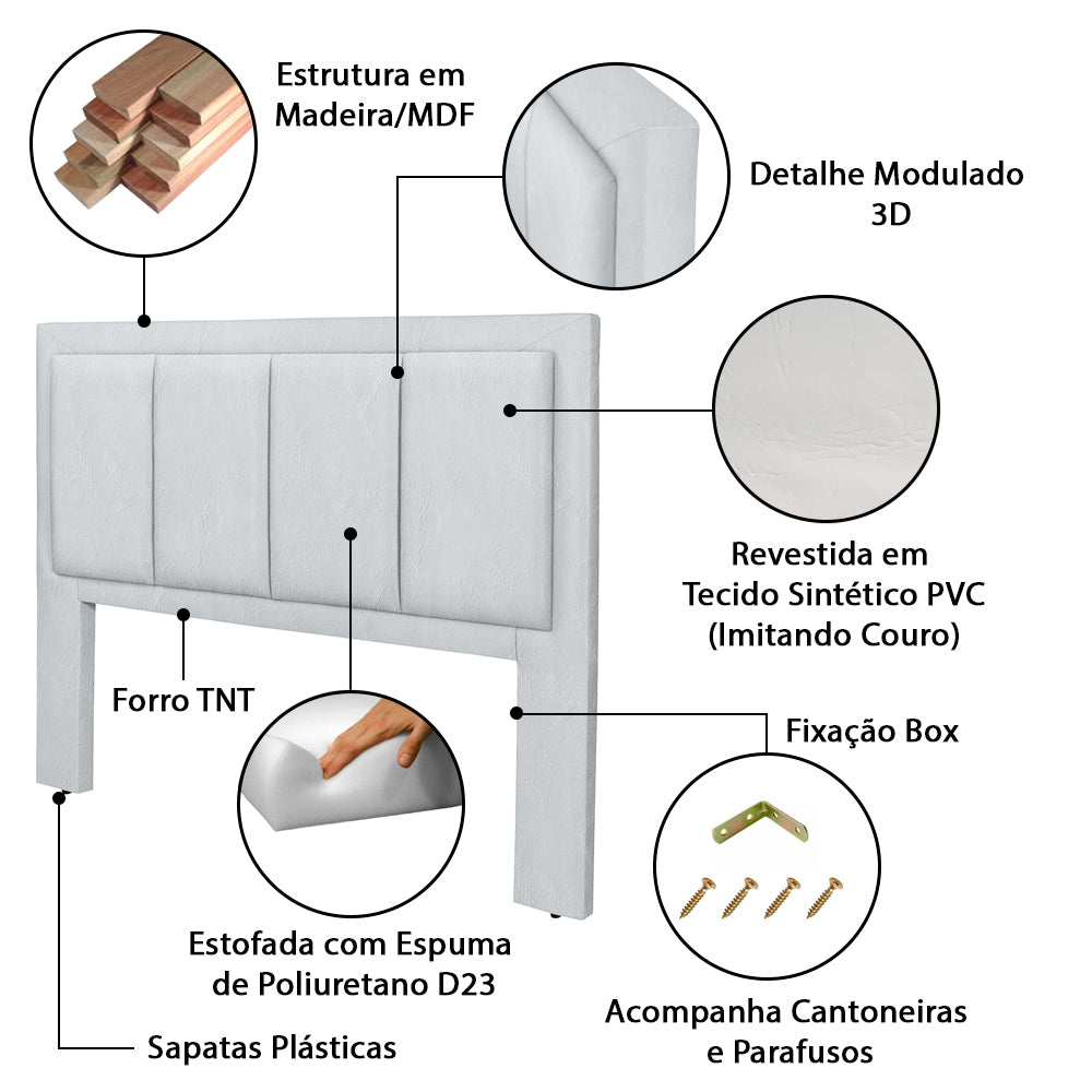 Cabeceira Estofada Luxo para Cama Box Solteiro 90 cm Veneza Várias Cores - LH Móveis